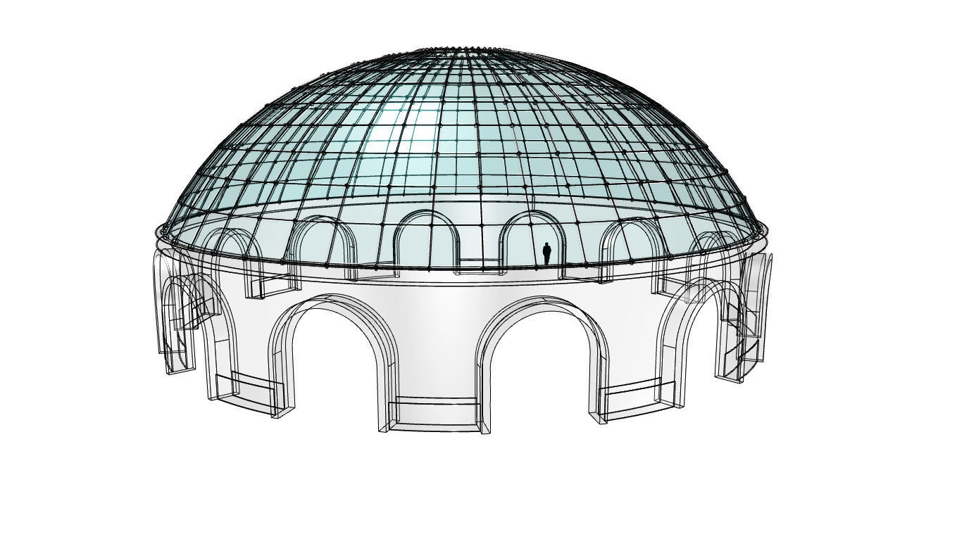 Dome Pavilion with Square Wireframe Structure and Panels v 3 3D model_80