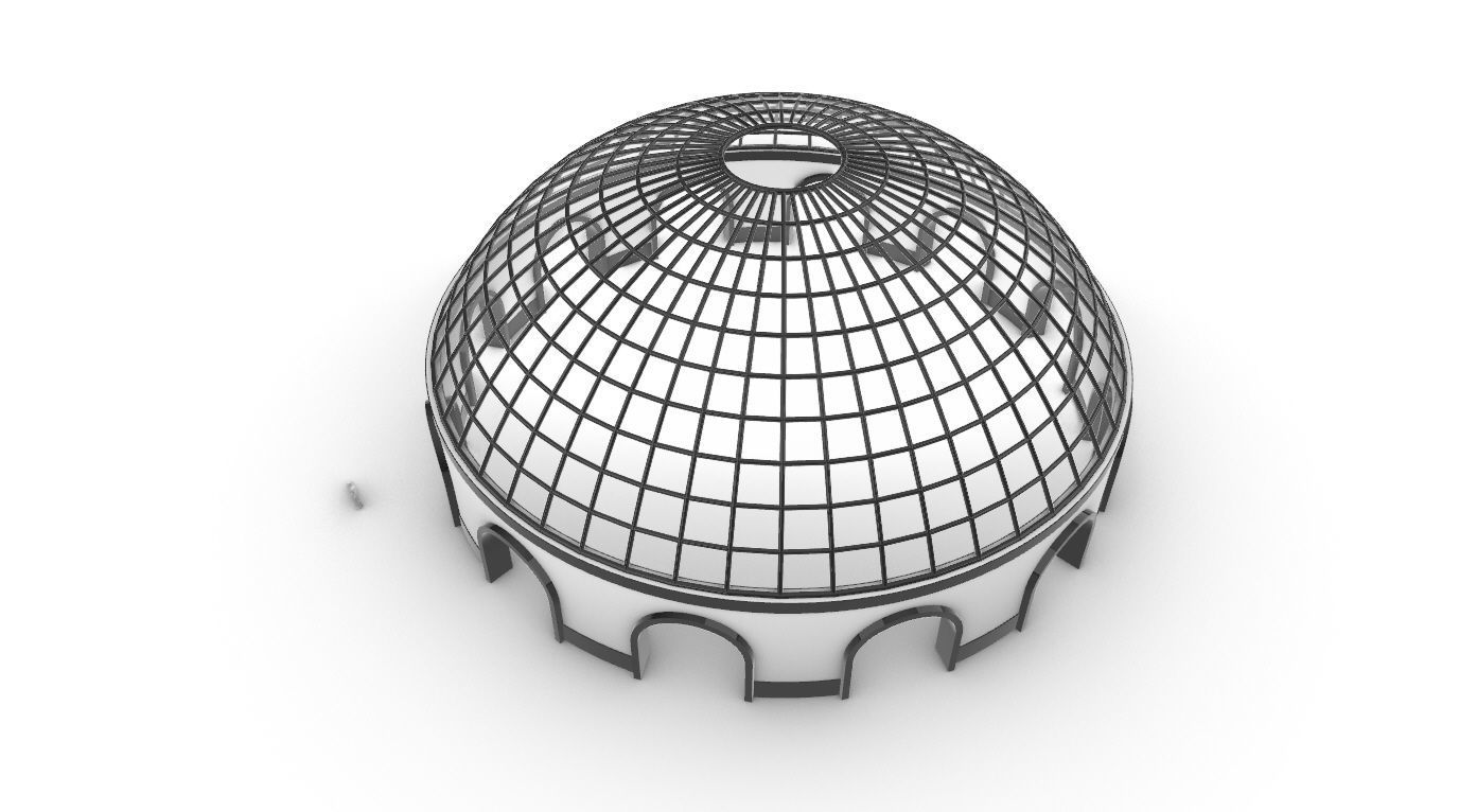 Dome Pavilion with Square Wireframe Structure and Panels v 3 3D model_24