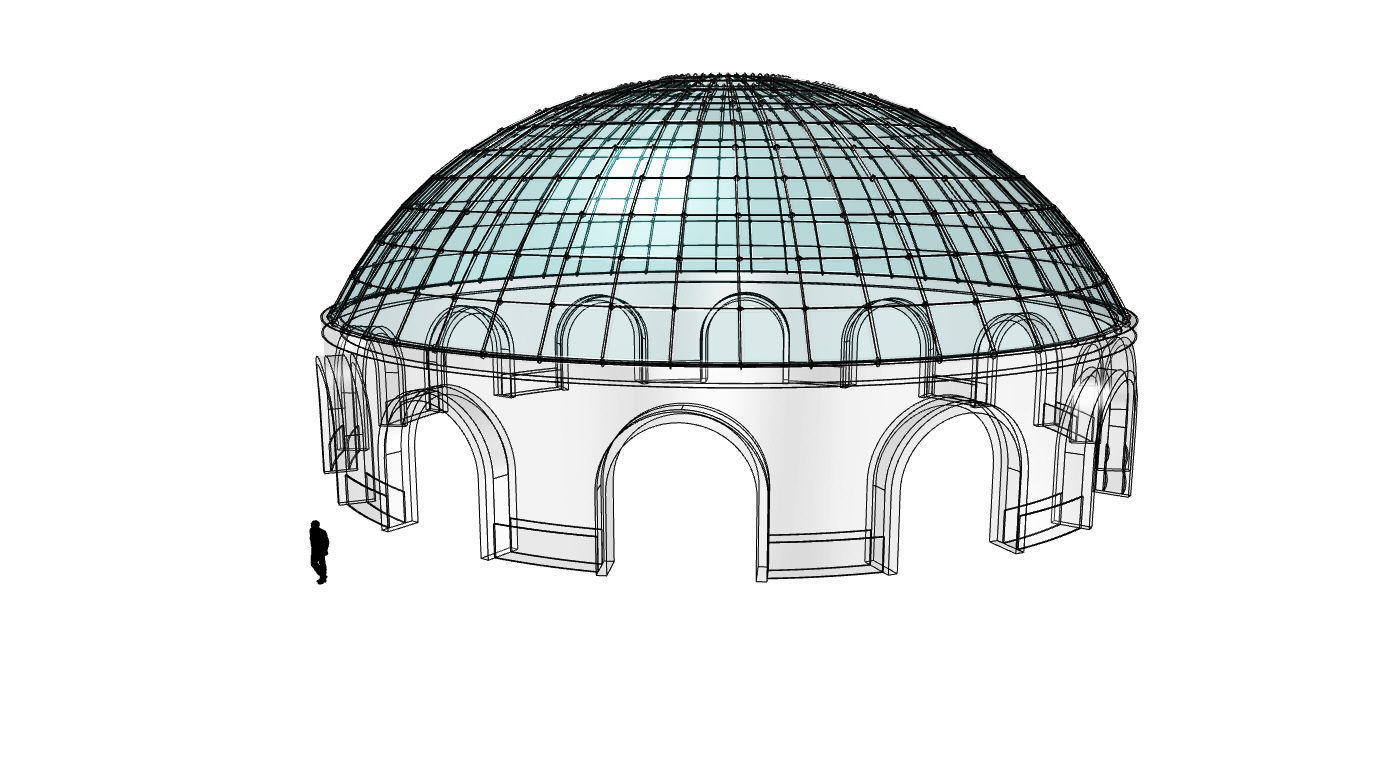 Dome Pavilion with Square Wireframe Structure and Panels v 3 3D model_73