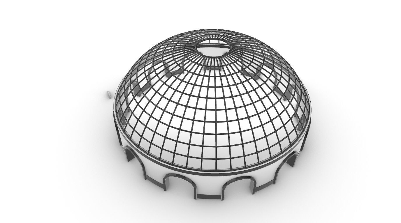 Dome Pavilion with Square Wireframe Structure and Panels v 3 3D model_23
