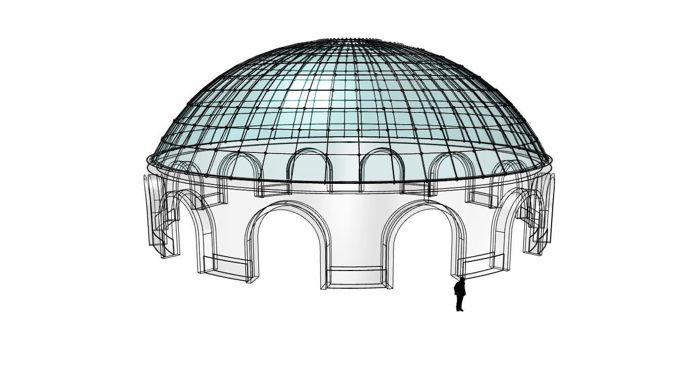 Dome Pavilion with Square Wireframe Structure and Panels v 3 3D model_86