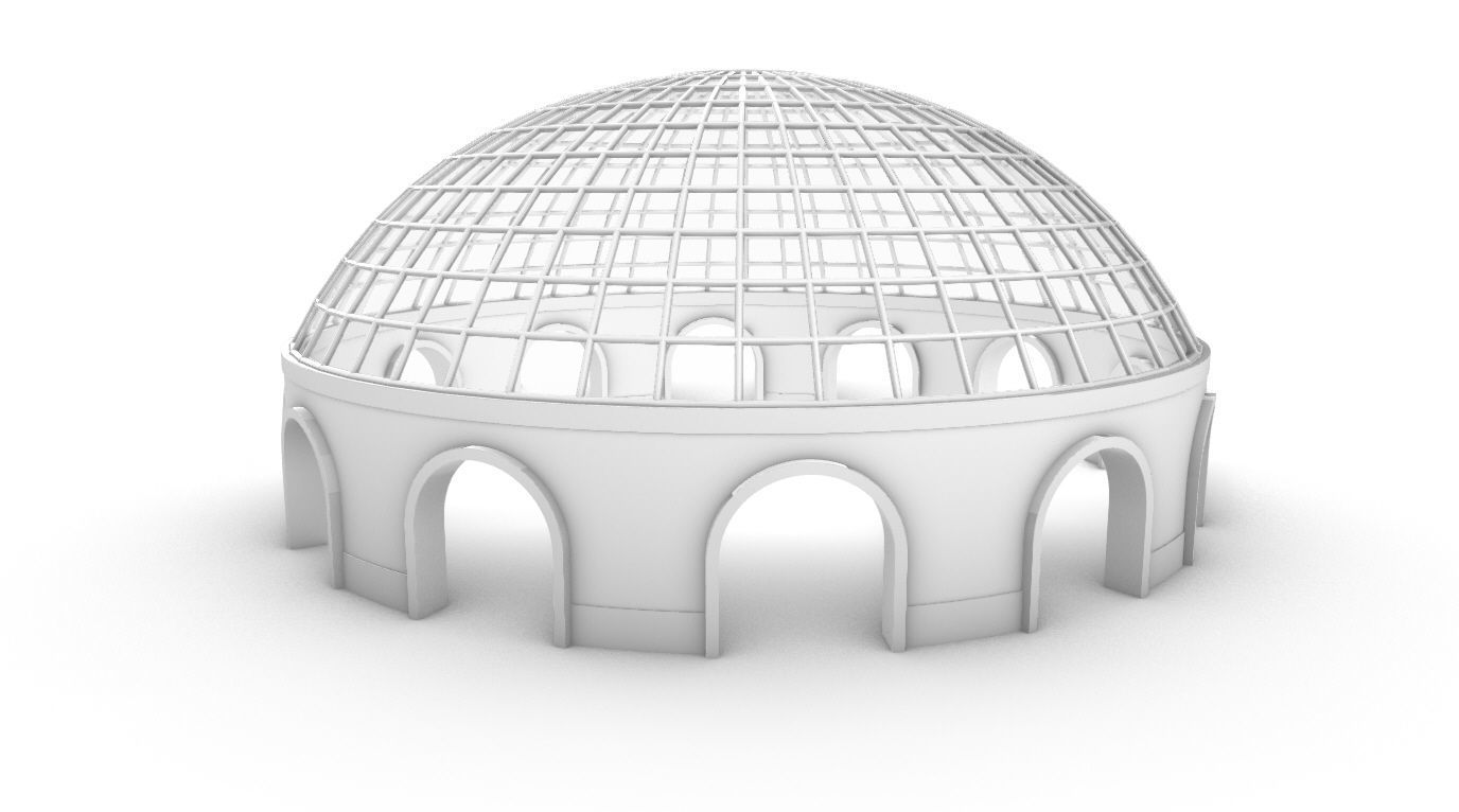 Dome Pavilion with Square Wireframe Structure and Panels v 3 3D model_31
