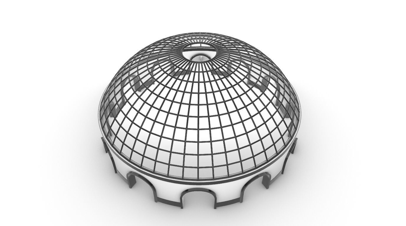 Dome Pavilion with Square Wireframe Structure and Panels v 3 3D model_36