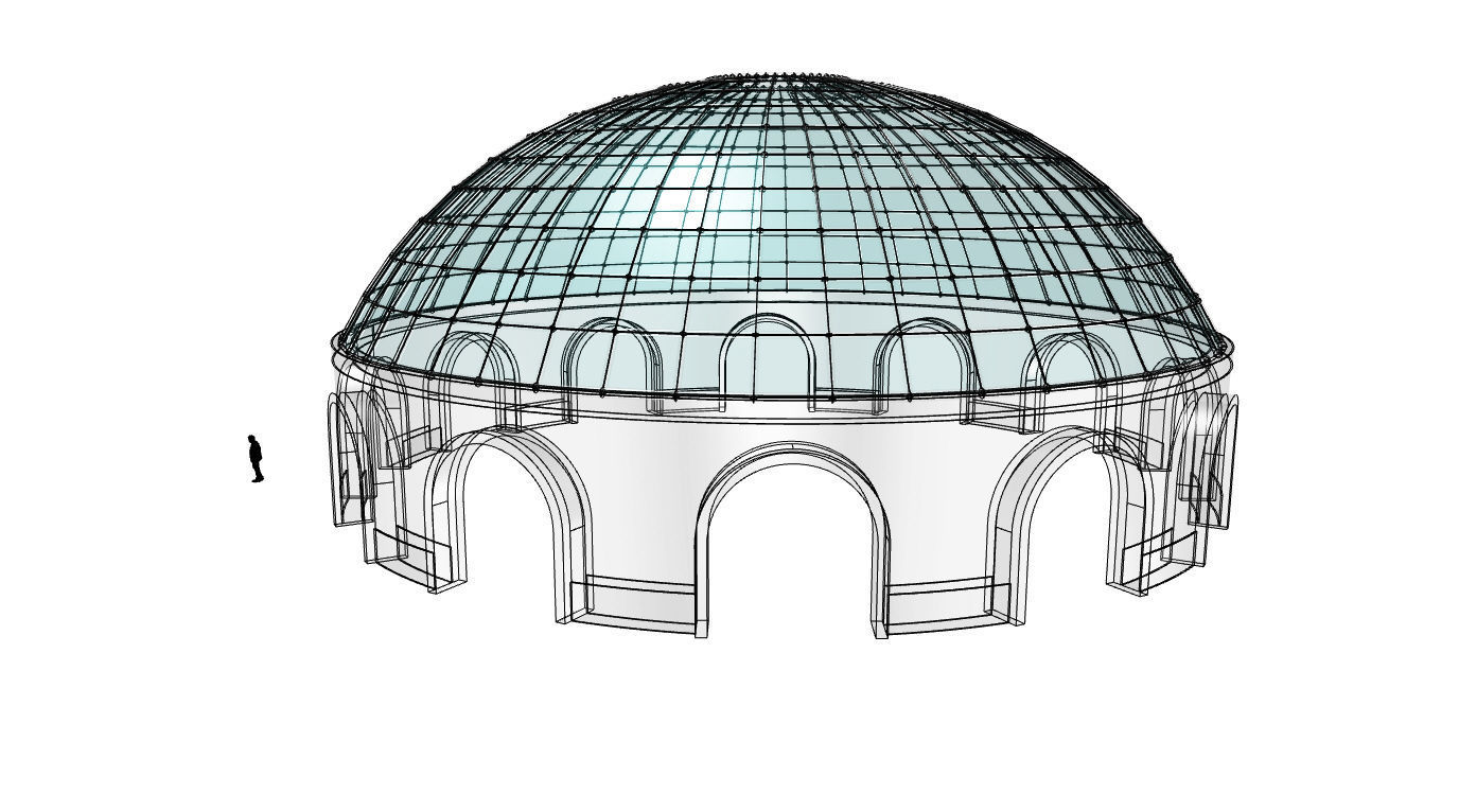 Dome Pavilion with Square Wireframe Structure and Panels v 3 3D model_72
