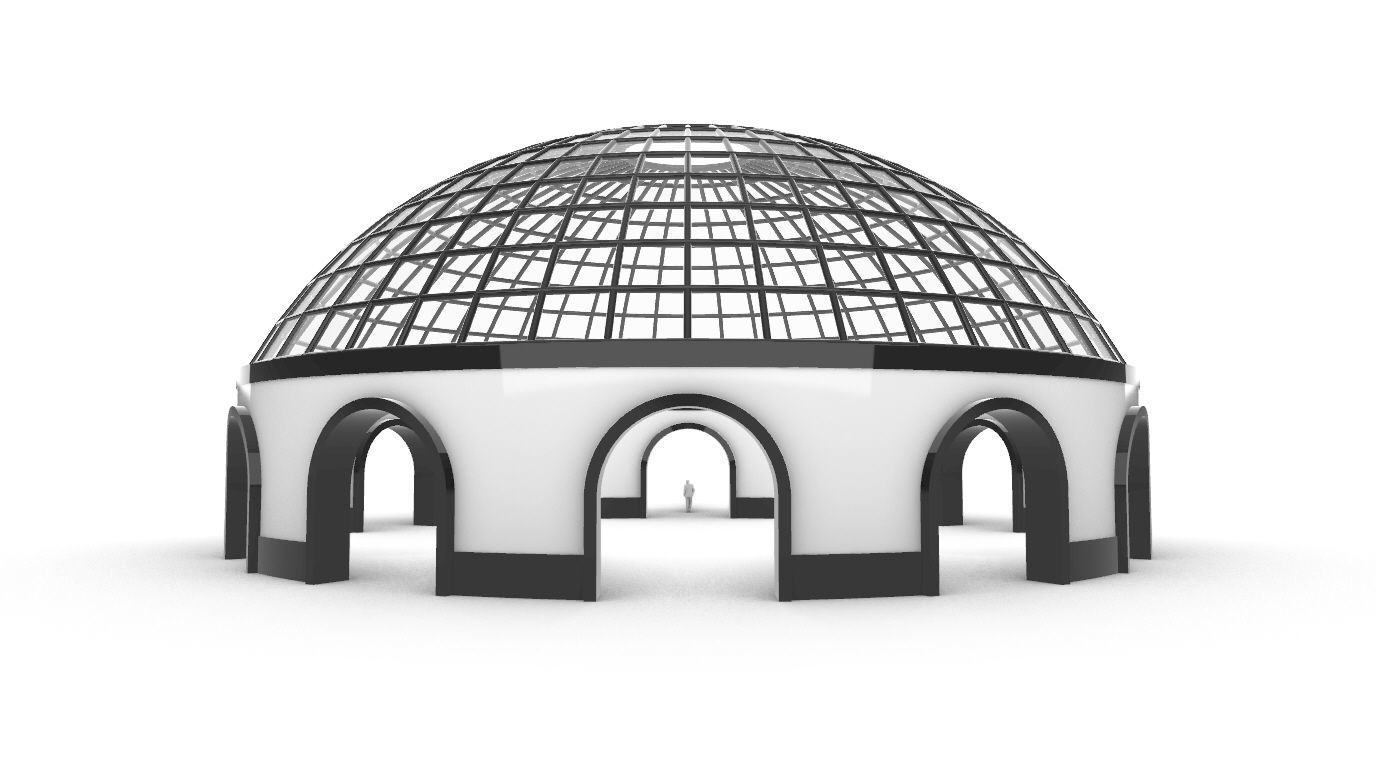 Dome Pavilion with Square Wireframe Structure and Panels v 3 3D model_9