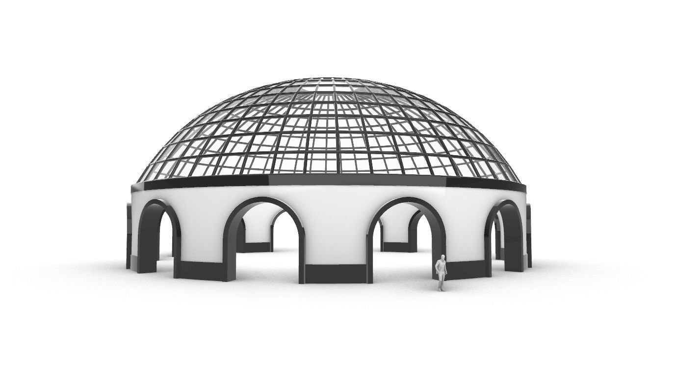 Dome Pavilion with Square Wireframe Structure and Panels v 3 3D model_18