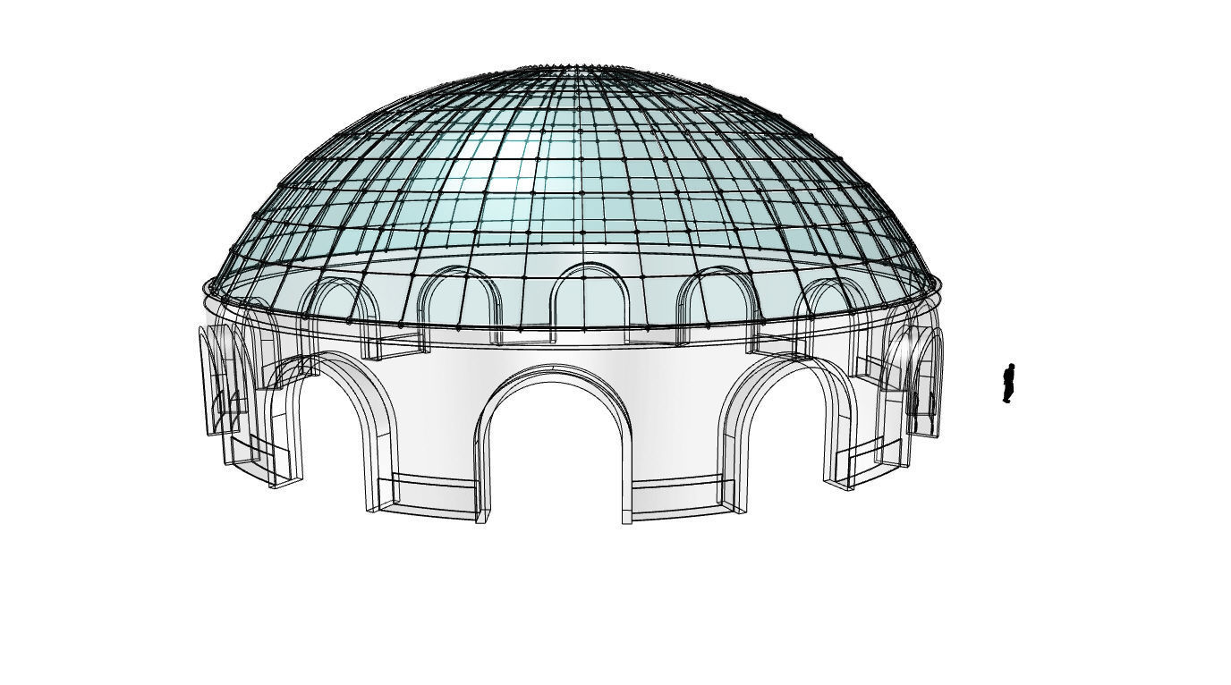 Dome Pavilion with Square Wireframe Structure and Panels v 3 3D model_83