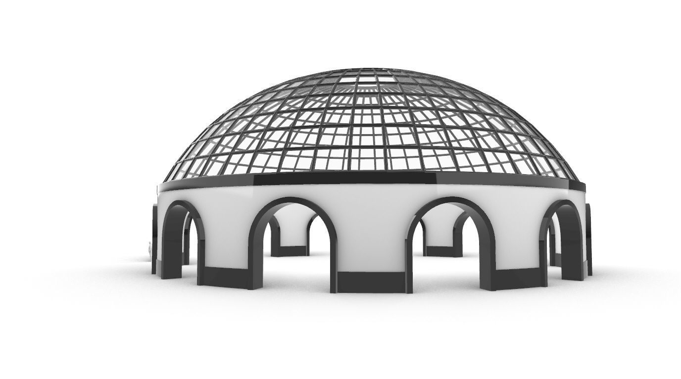 Dome Pavilion with Square Wireframe Structure and Panels v 3 3D model_5