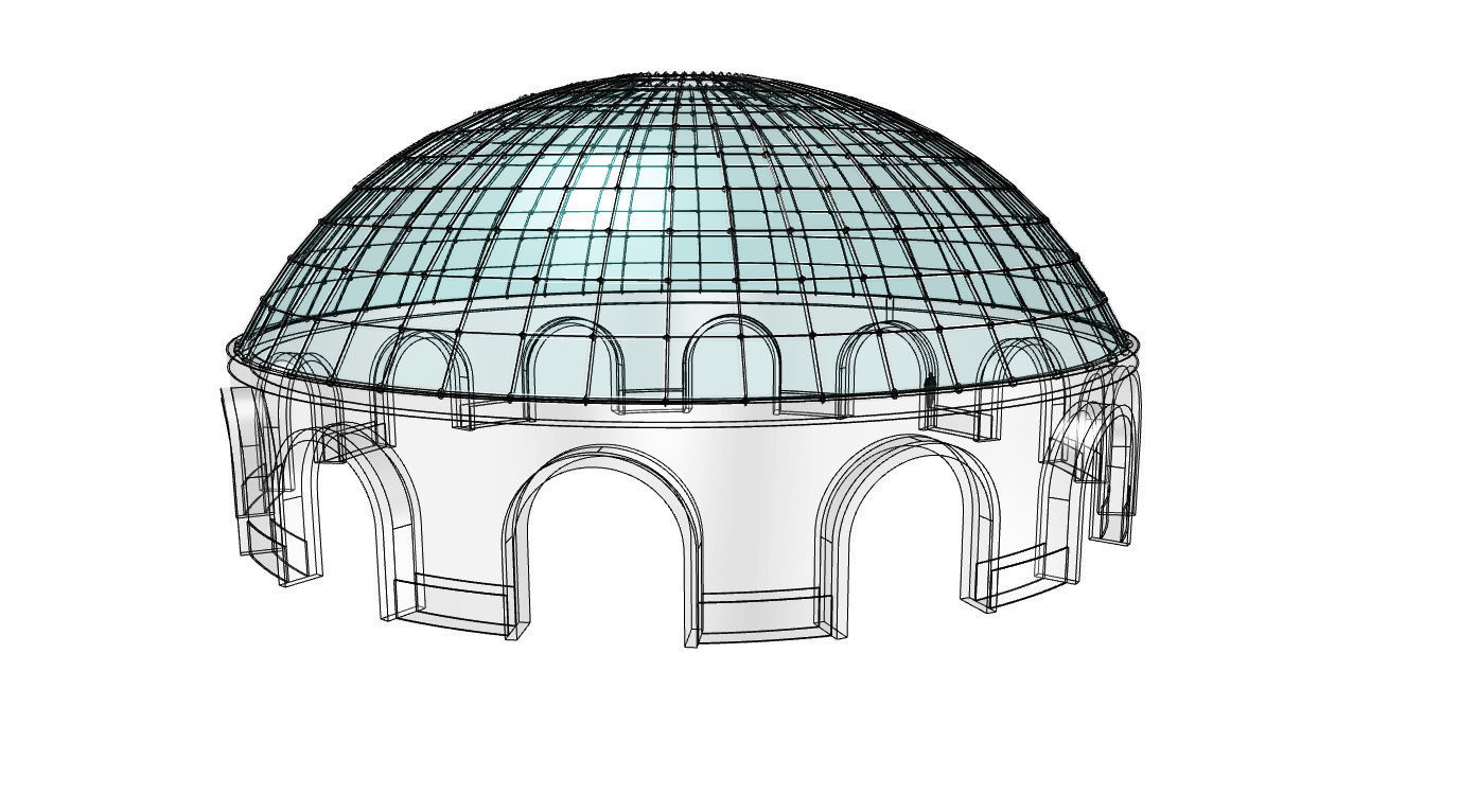 Dome Pavilion with Square Wireframe Structure and Panels v 3 3D model_79
