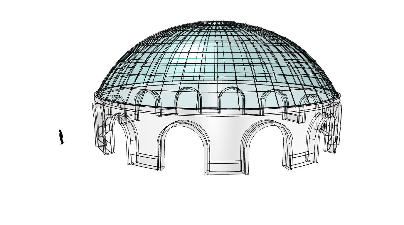 Dome Pavilion with Square Wireframe Structure and Panels v 3 3D model_71