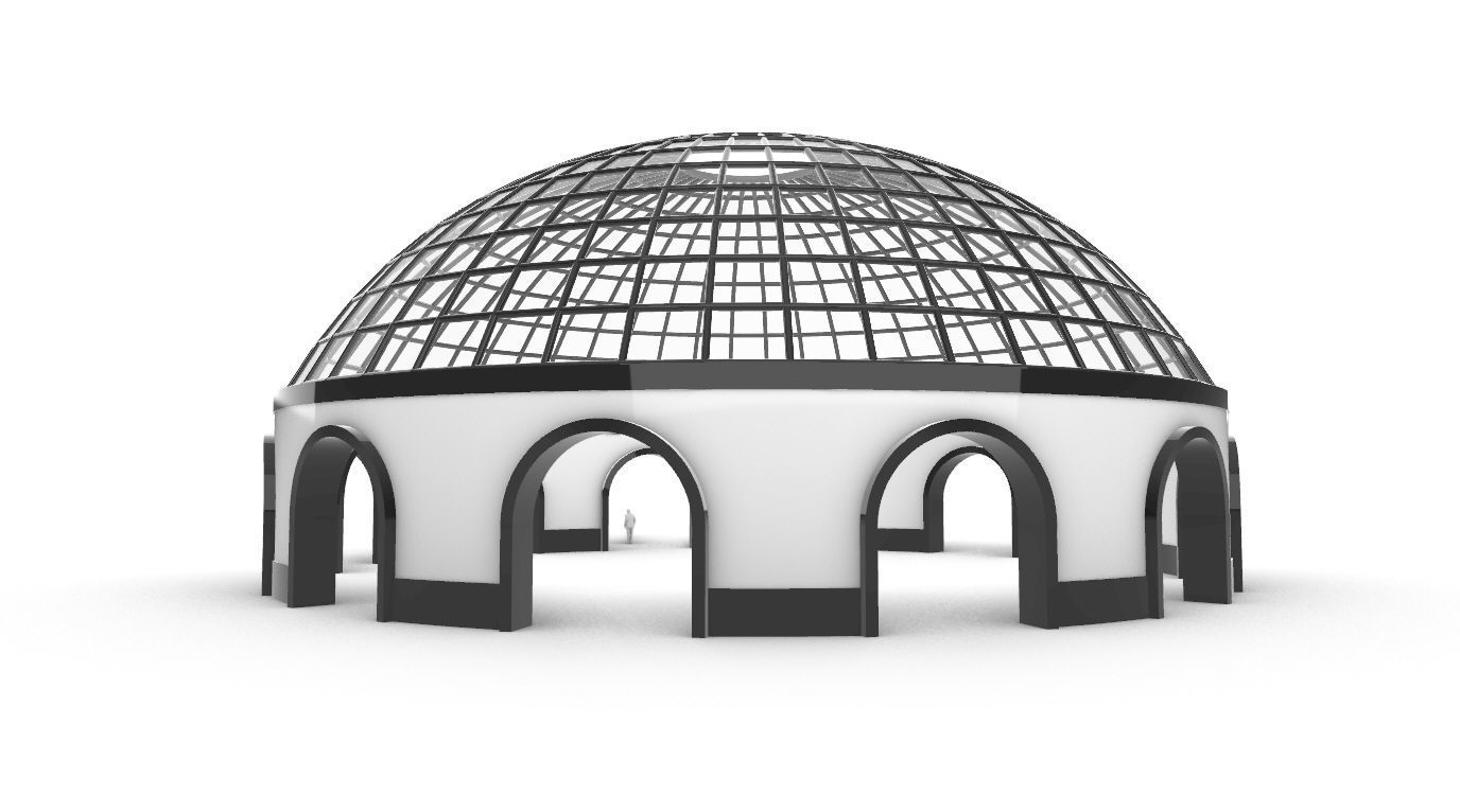 Dome Pavilion with Square Wireframe Structure and Panels v 3 3D model_8