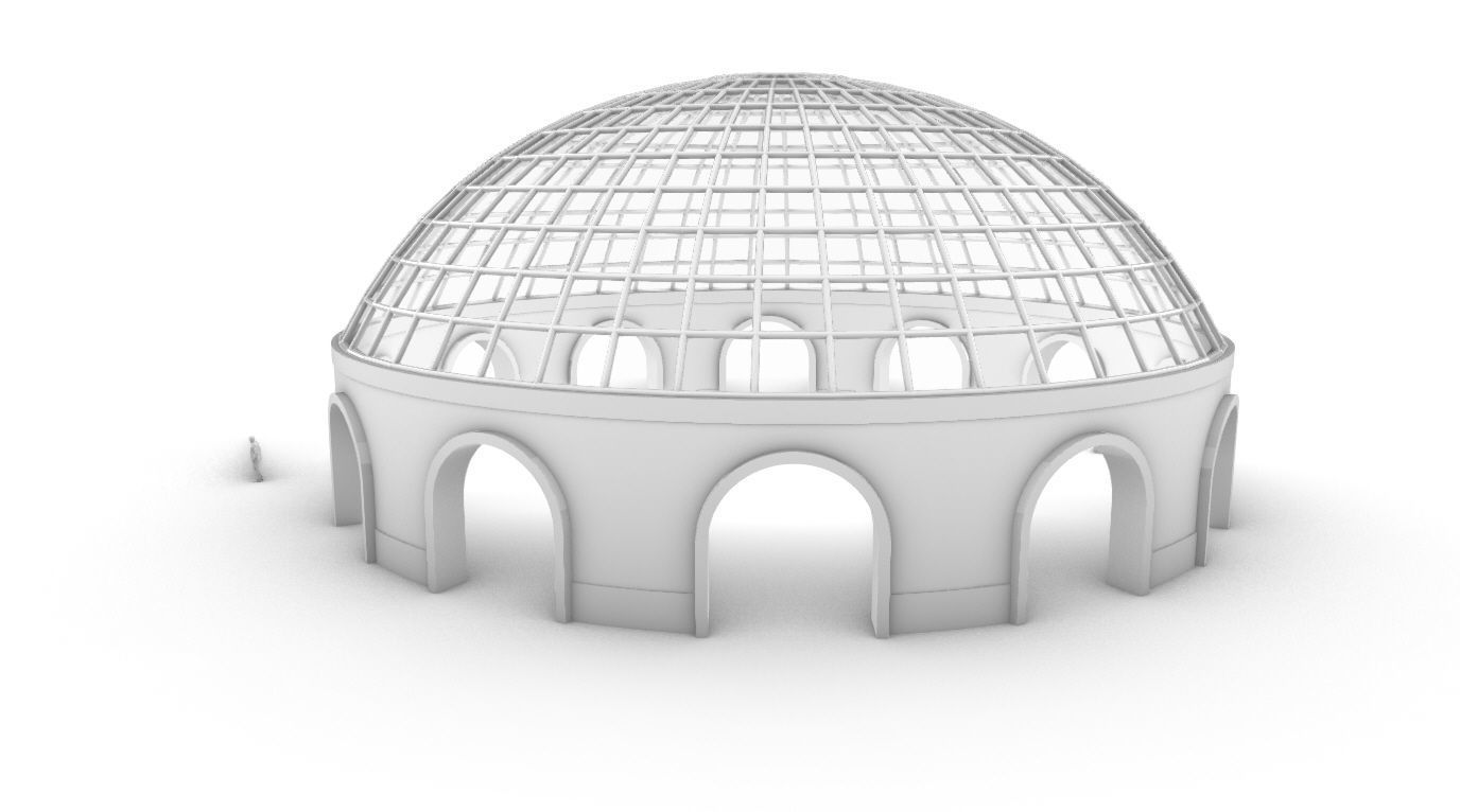 Dome Pavilion with Square Wireframe Structure and Panels v 3 3D model_30