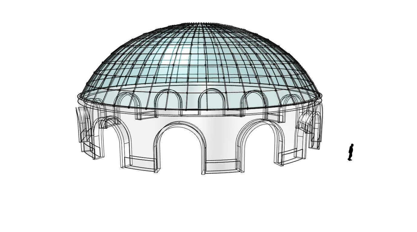 Dome Pavilion with Square Wireframe Structure and Panels v 3 3D model_85