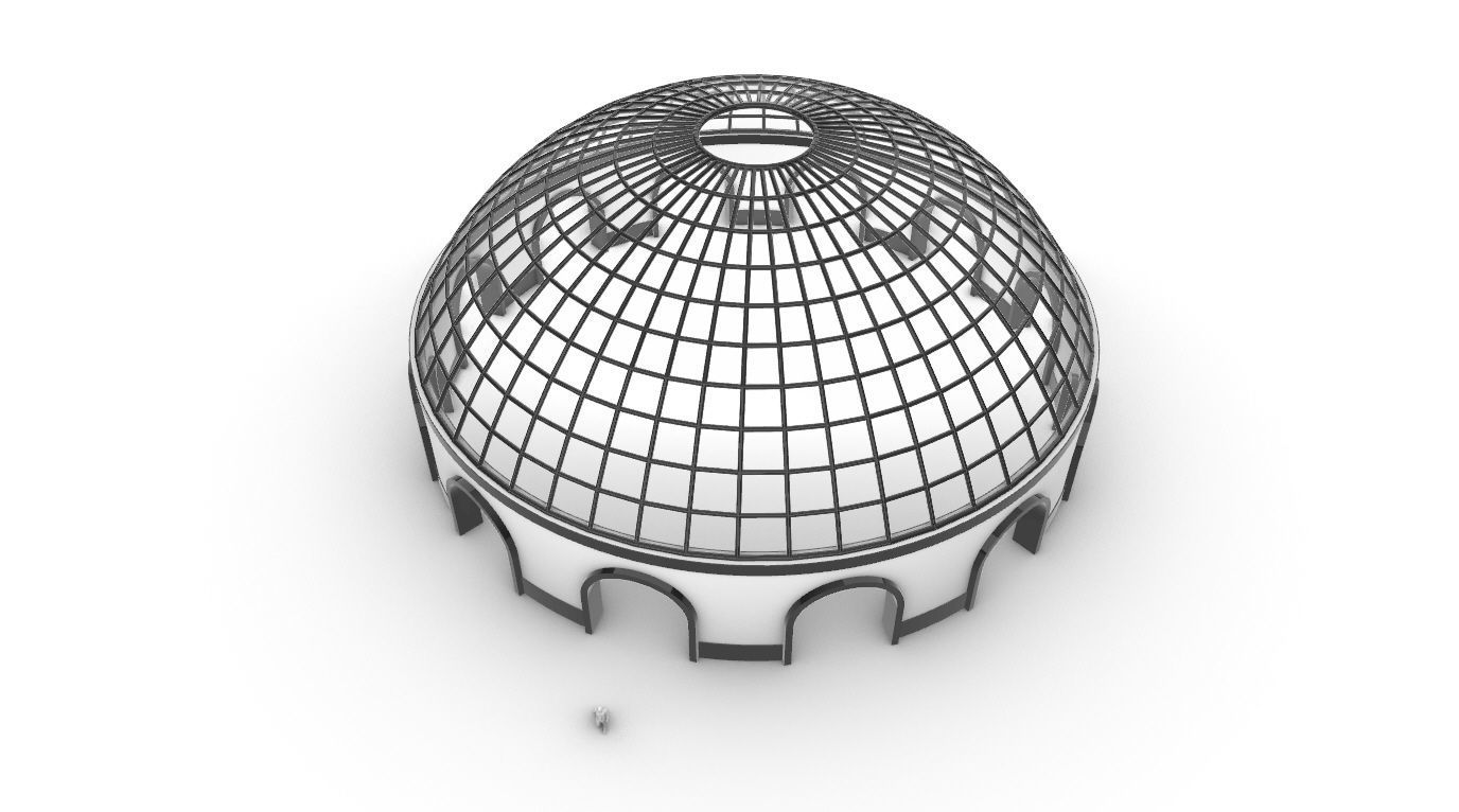 Dome Pavilion with Square Wireframe Structure and Panels v 3 3D model_21