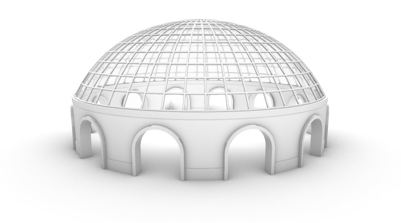Dome Pavilion with Square Wireframe Structure and Panels v 3 3D model_35