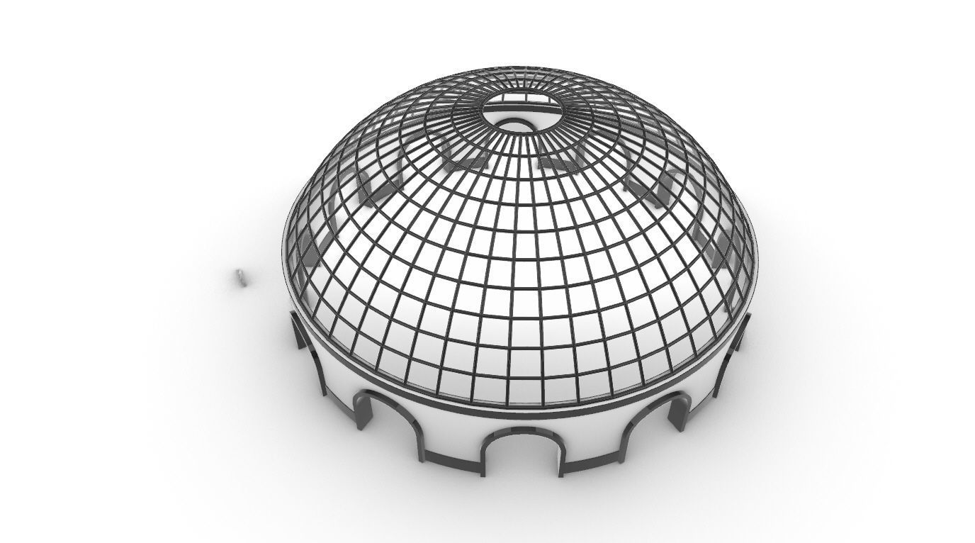 Dome Pavilion with Square Wireframe Structure and Panels v 3 3D model_25