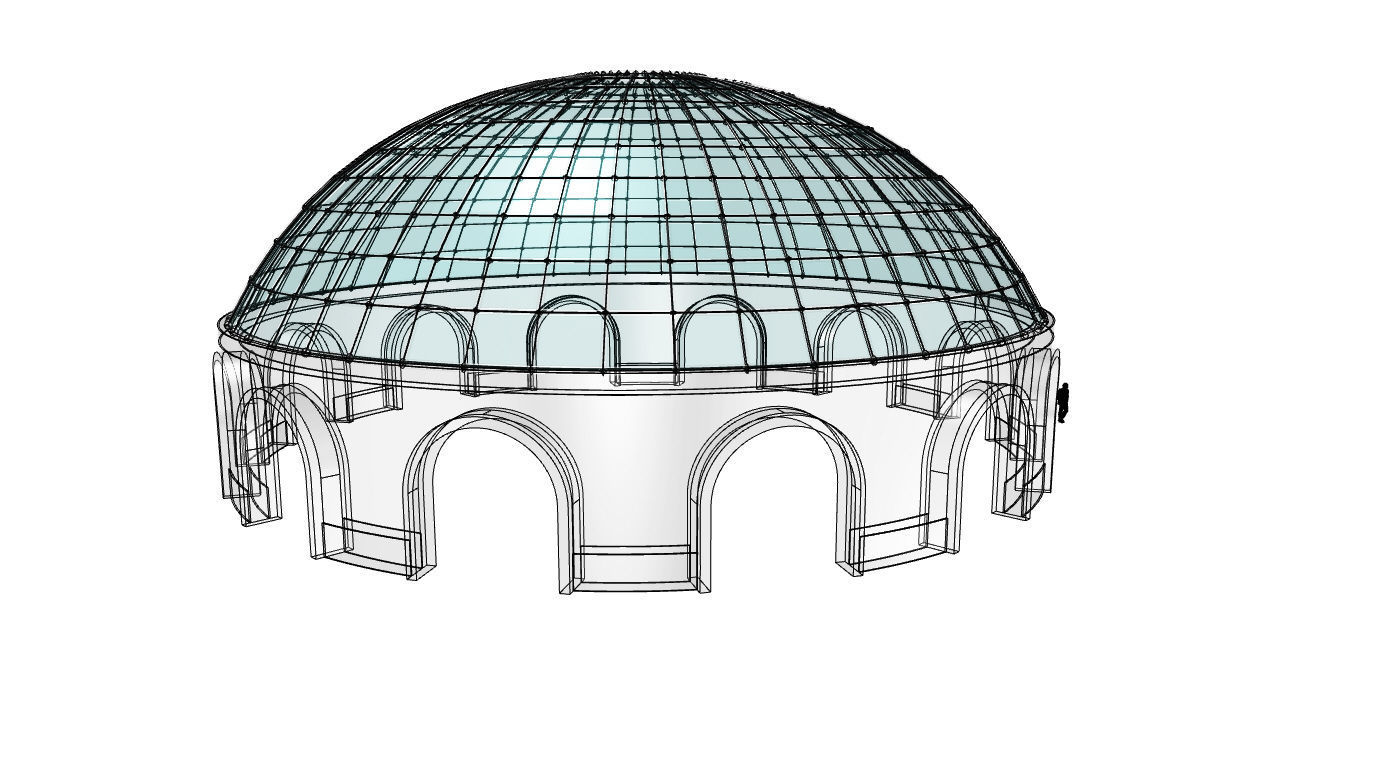 Dome Pavilion with Square Wireframe Structure and Panels v 3 3D model_82