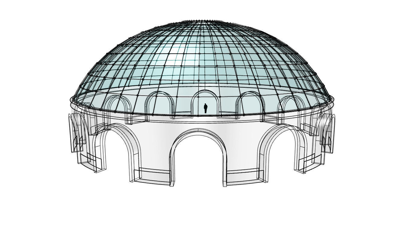 Dome Pavilion with Square Wireframe Structure and Panels v 3 3D model_78
