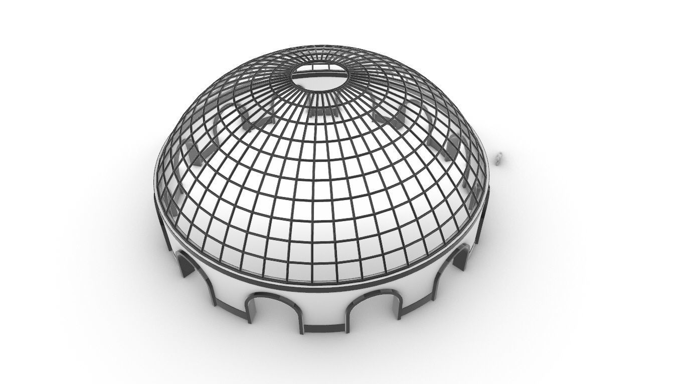 Dome Pavilion with Square Wireframe Structure and Panels v 3 3D model_40