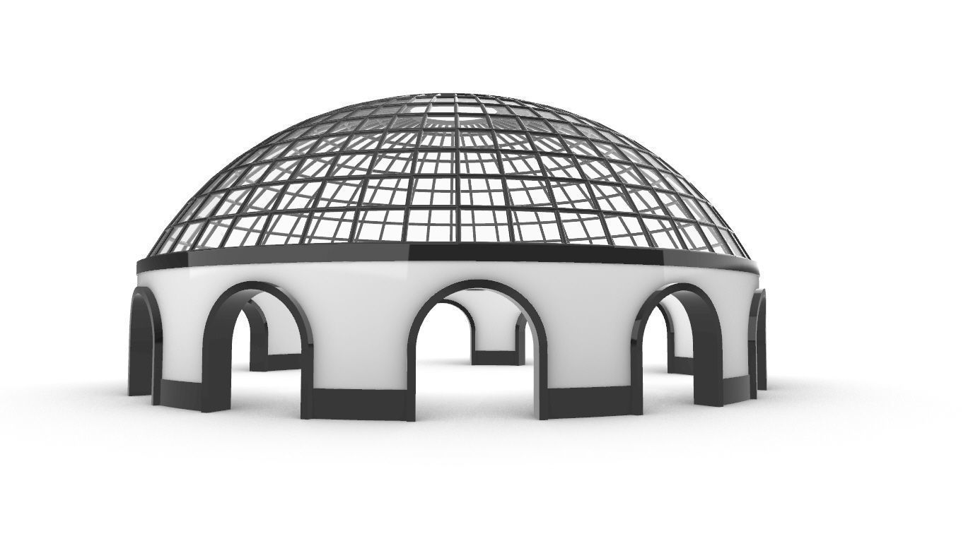 Dome Pavilion with Square Wireframe Structure and Panels v 3 3D model_12