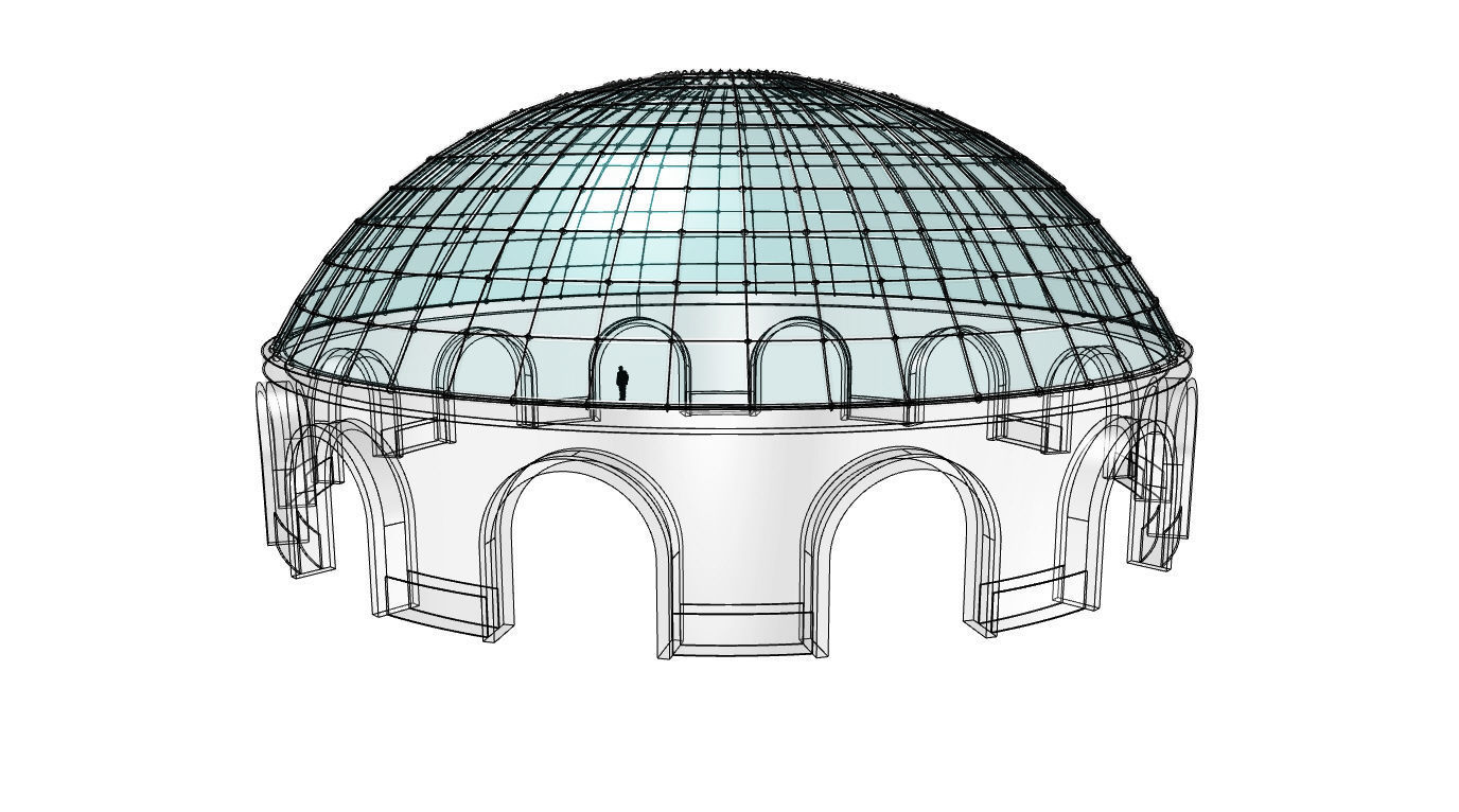 Dome Pavilion with Square Wireframe Structure and Panels v 3 3D model_77