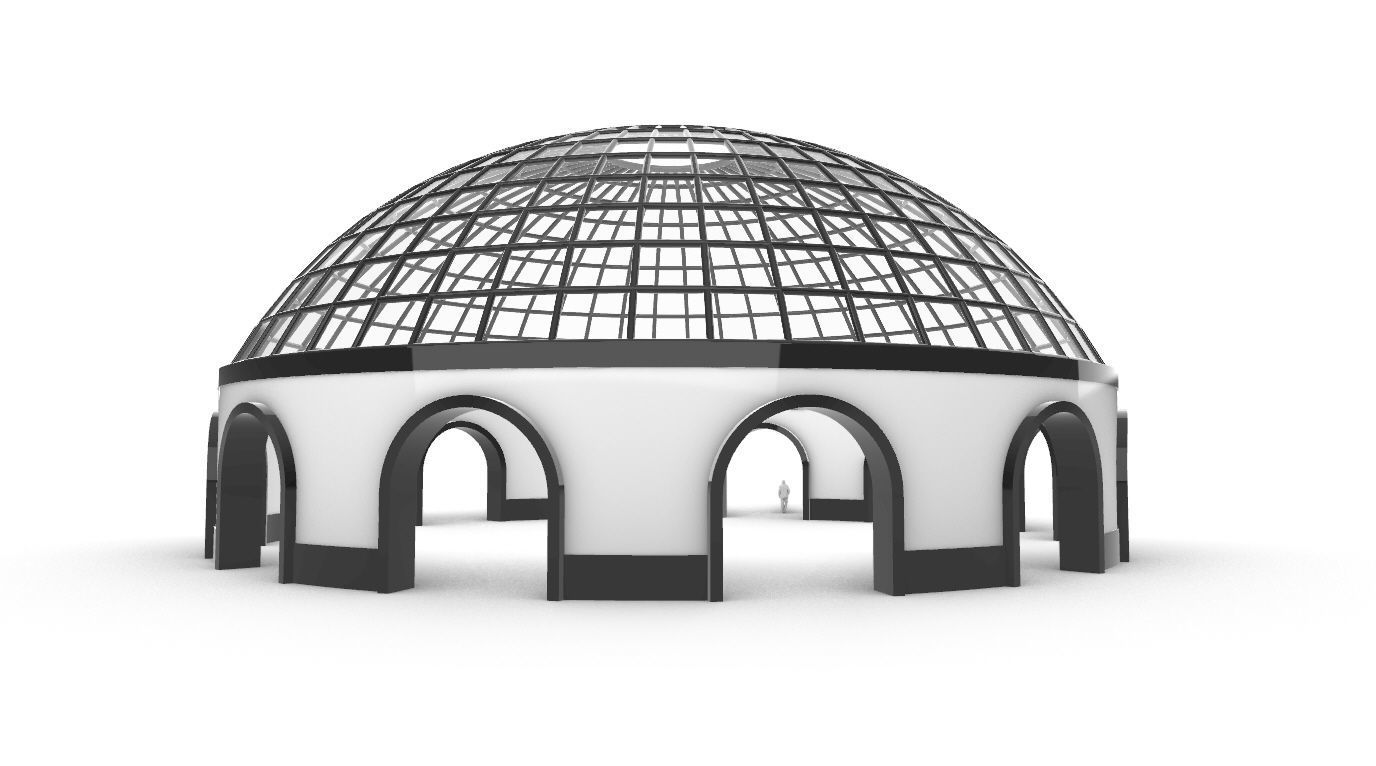 Dome Pavilion with Square Wireframe Structure and Panels v 3 3D model_10