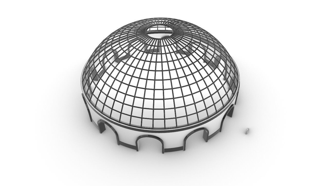 Dome Pavilion with Square Wireframe Structure and Panels v 3 3D model_43