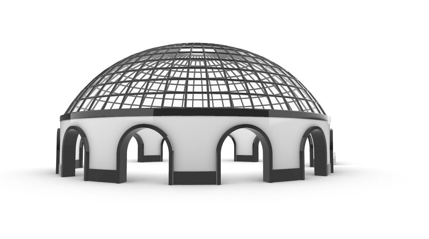 Dome Pavilion with Square Wireframe Structure and Panels v 3 3D model_13