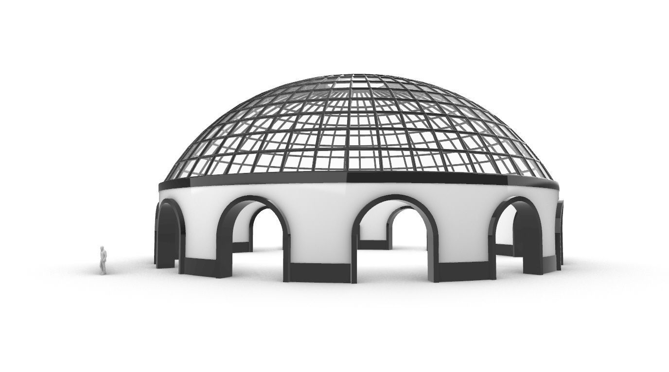 Dome Pavilion with Square Wireframe Structure and Panels v 3 3D model_2