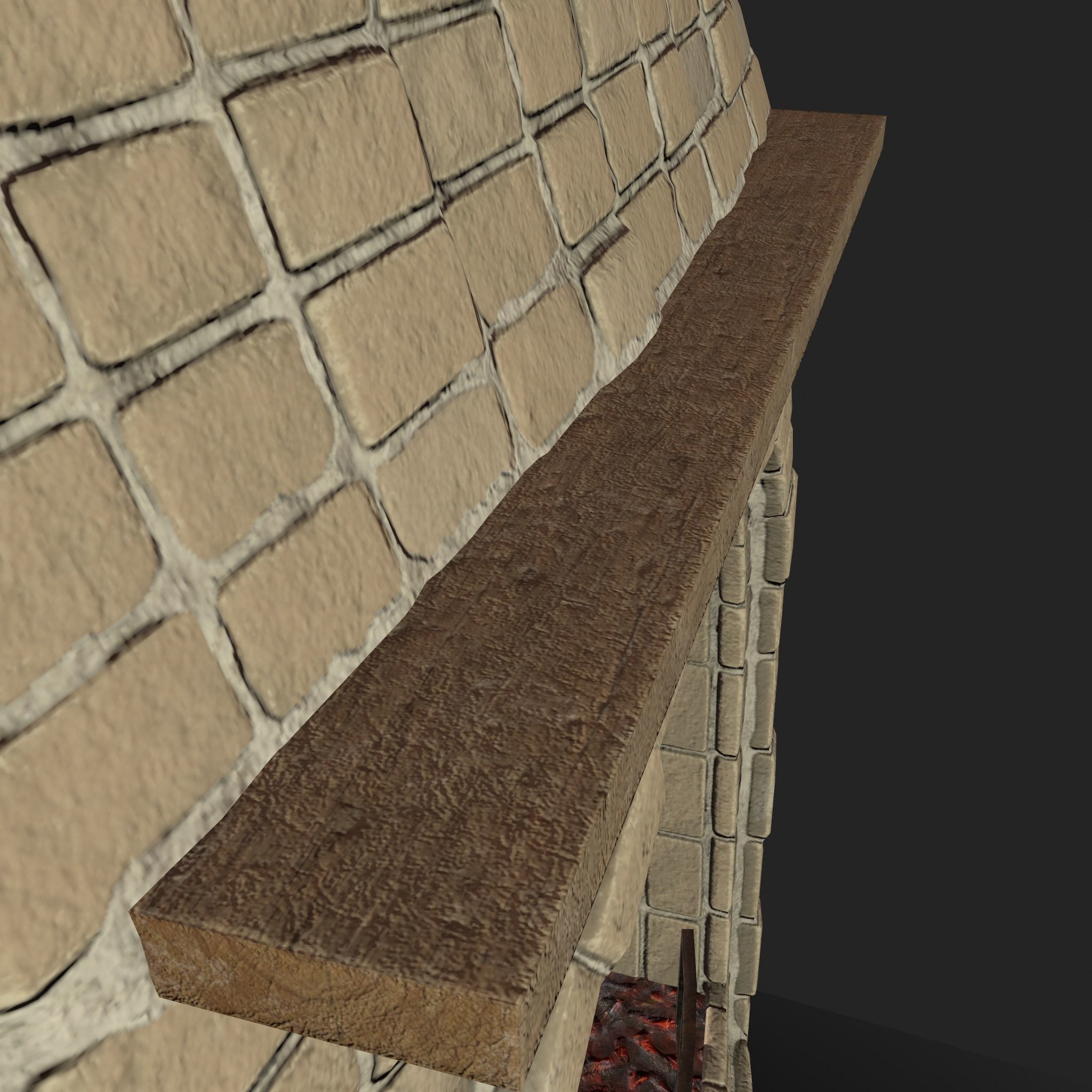 Stone fireplace game asset Low-poly 3D model_16