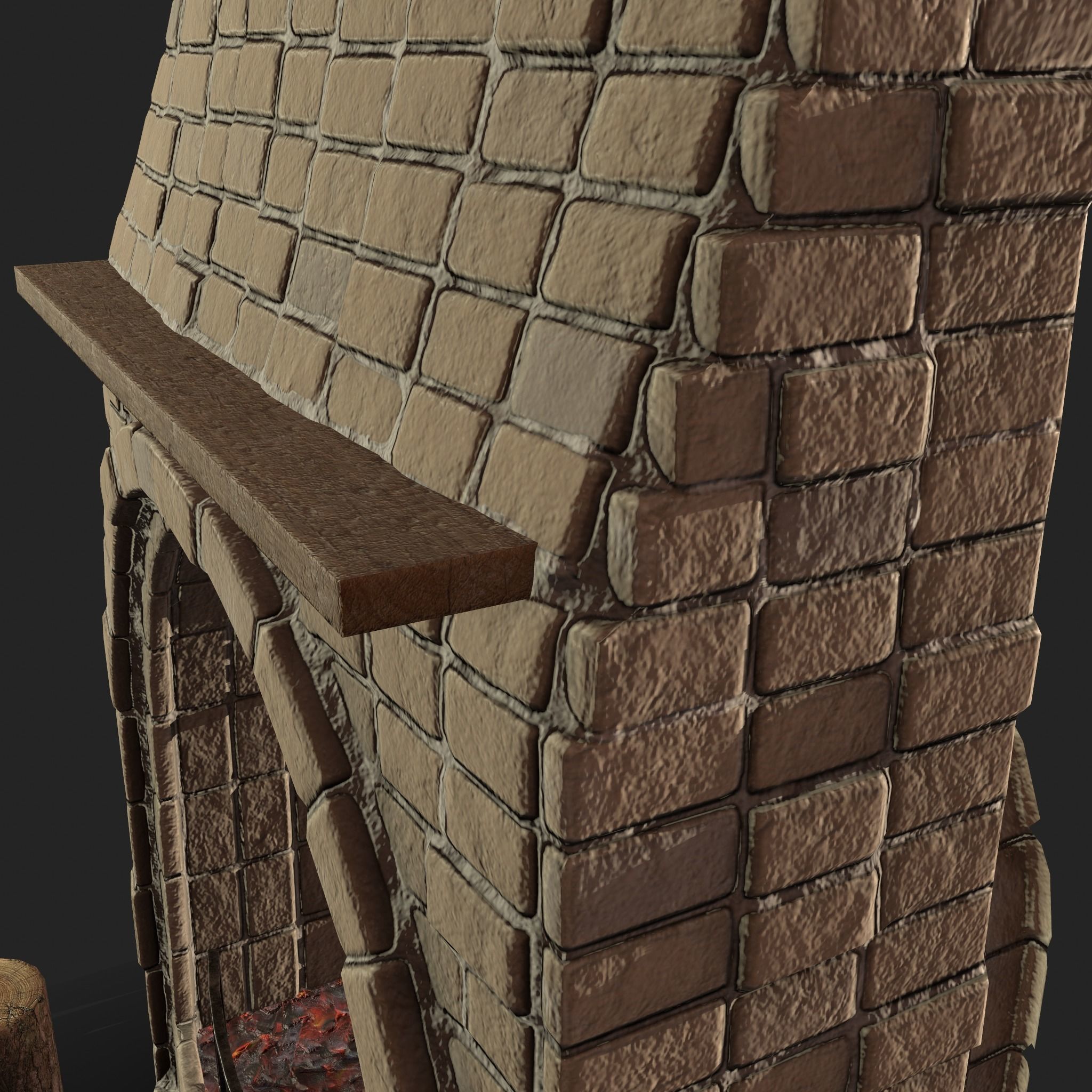 Stone fireplace game asset Low-poly 3D model_17