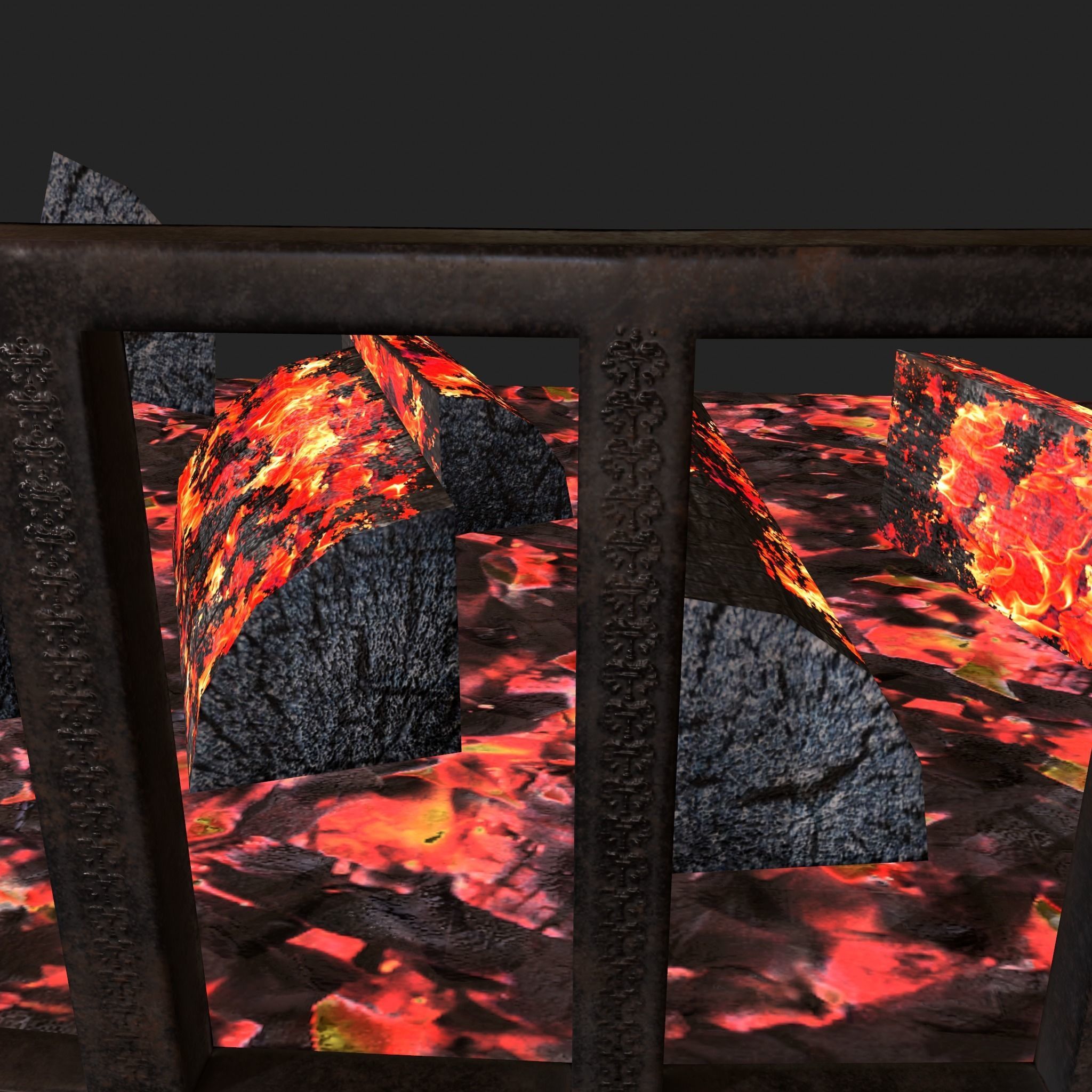 Stone fireplace game asset Low-poly 3D model_8