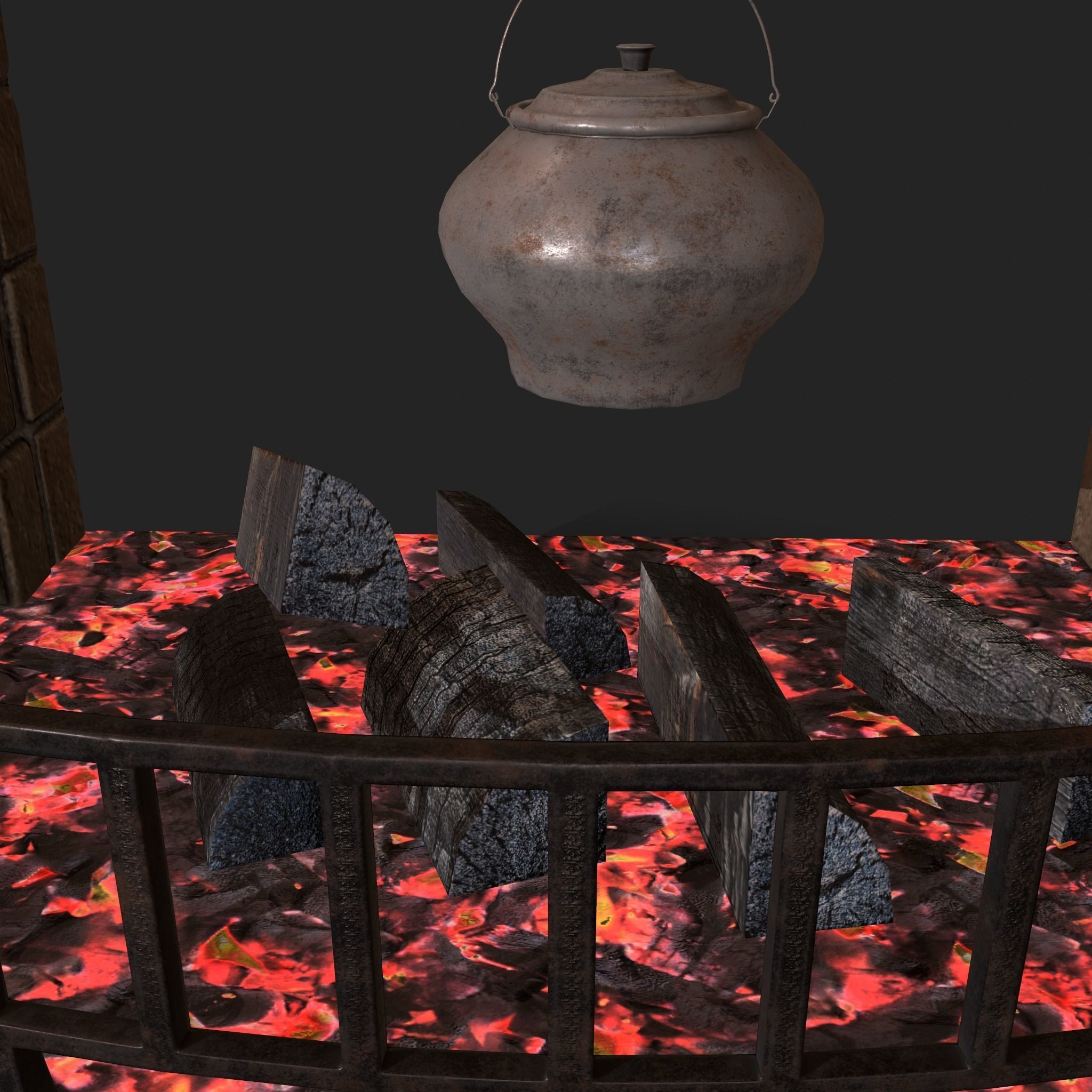 Stone fireplace game asset Low-poly 3D model_10