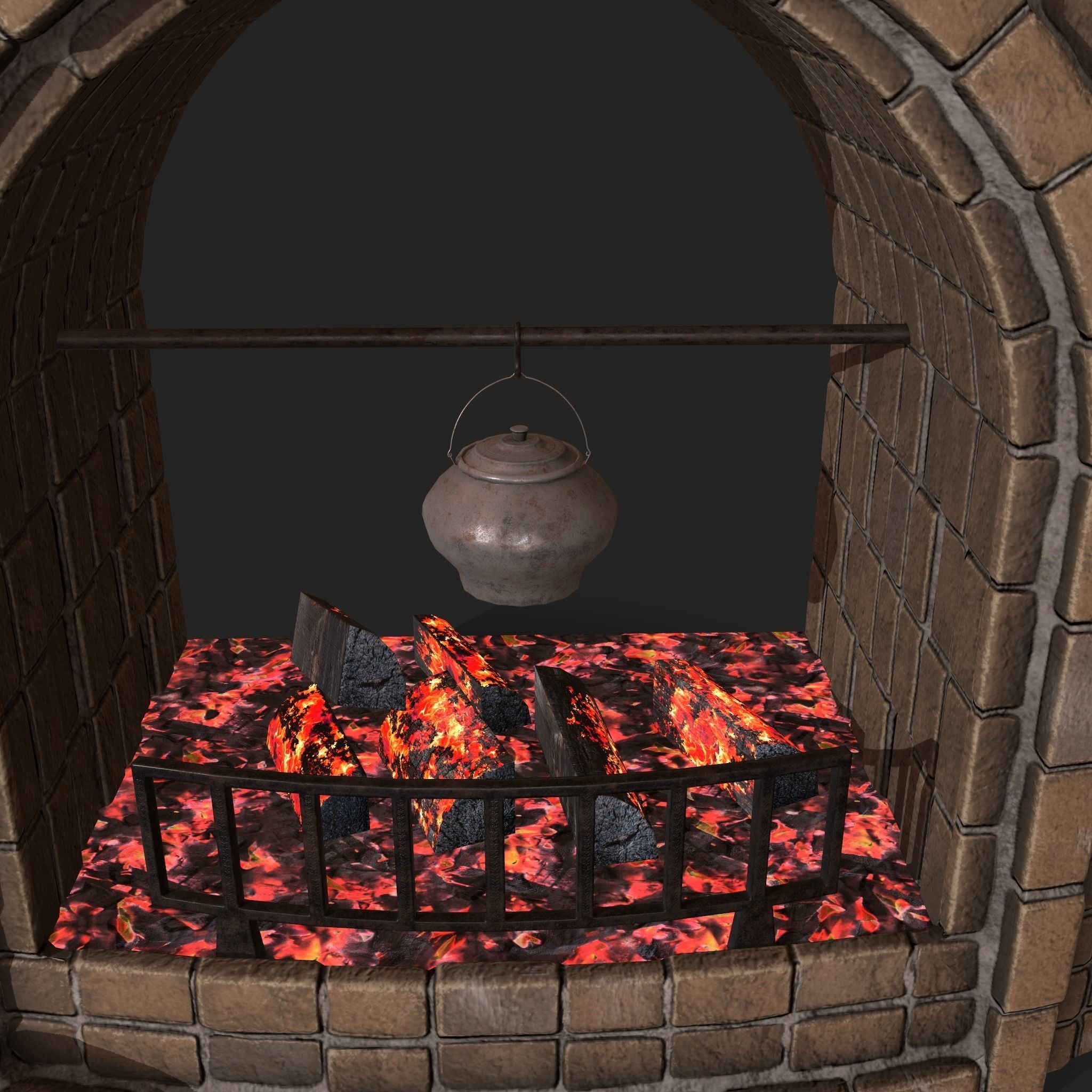 Stone fireplace game asset Low-poly 3D model_6