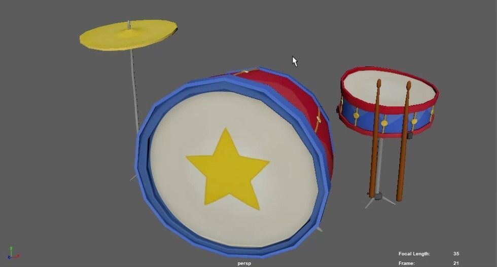 Drums drum set with star 3D model_2
