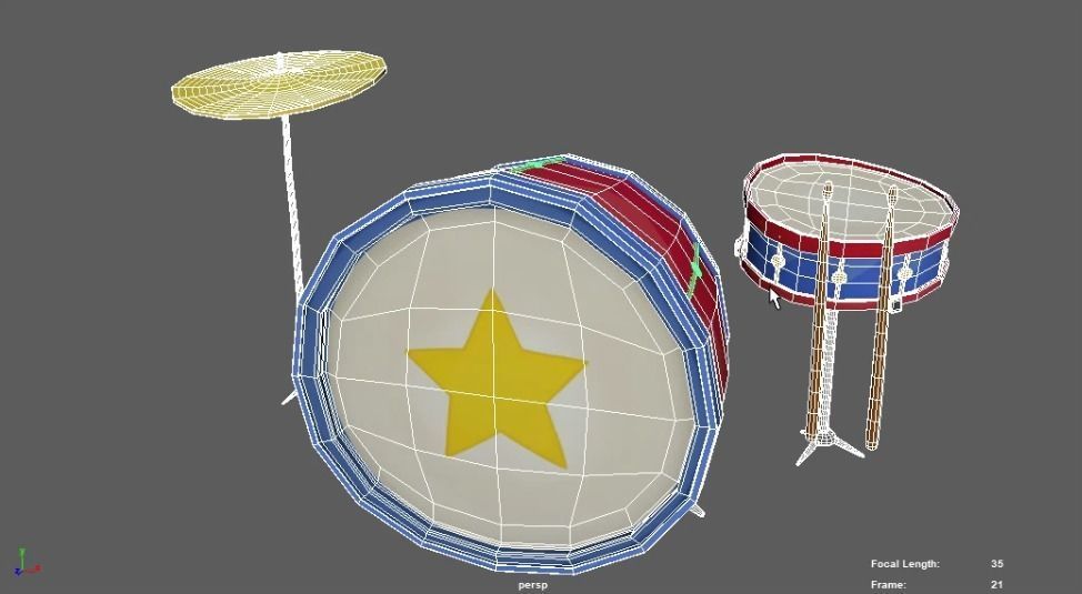 Drums drum set with star 3D model_4