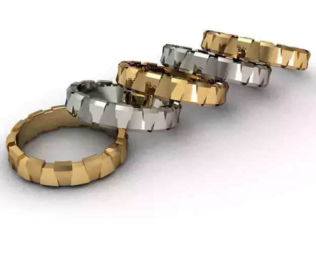 Rings 3D print model four gold and silver