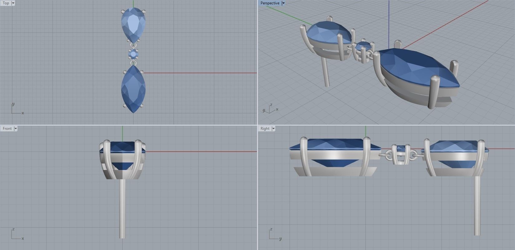 Earring with marquise and pear 3D print model_3