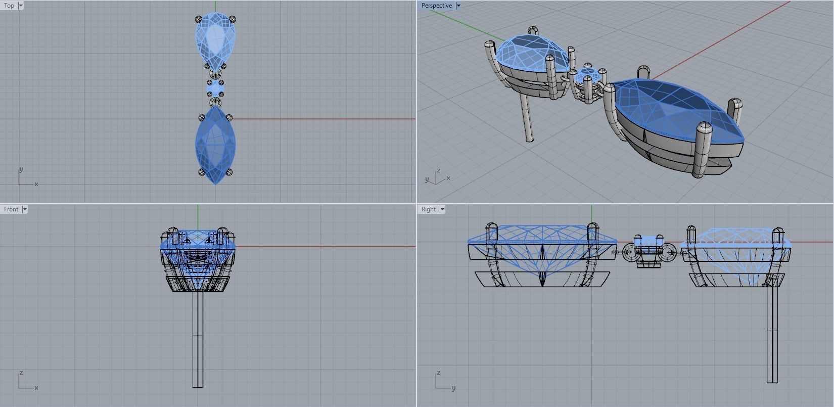 Earring with marquise and pear 3D print model_4