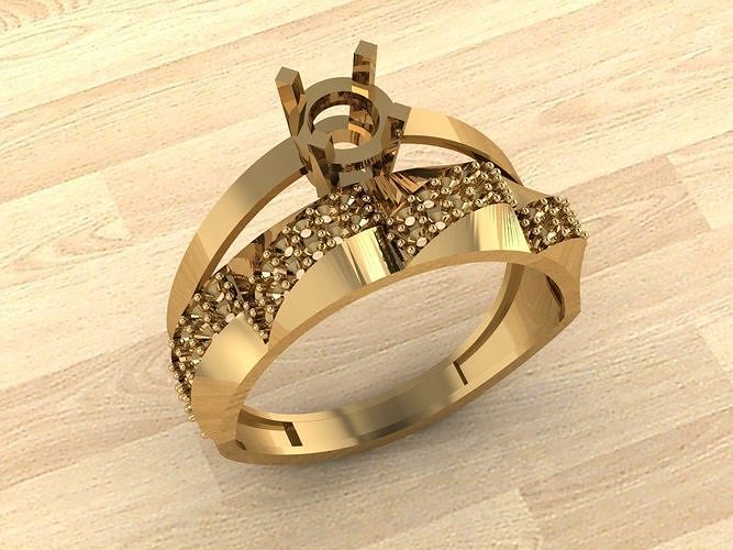 Ring n gold engagement with diamonds 3D print model