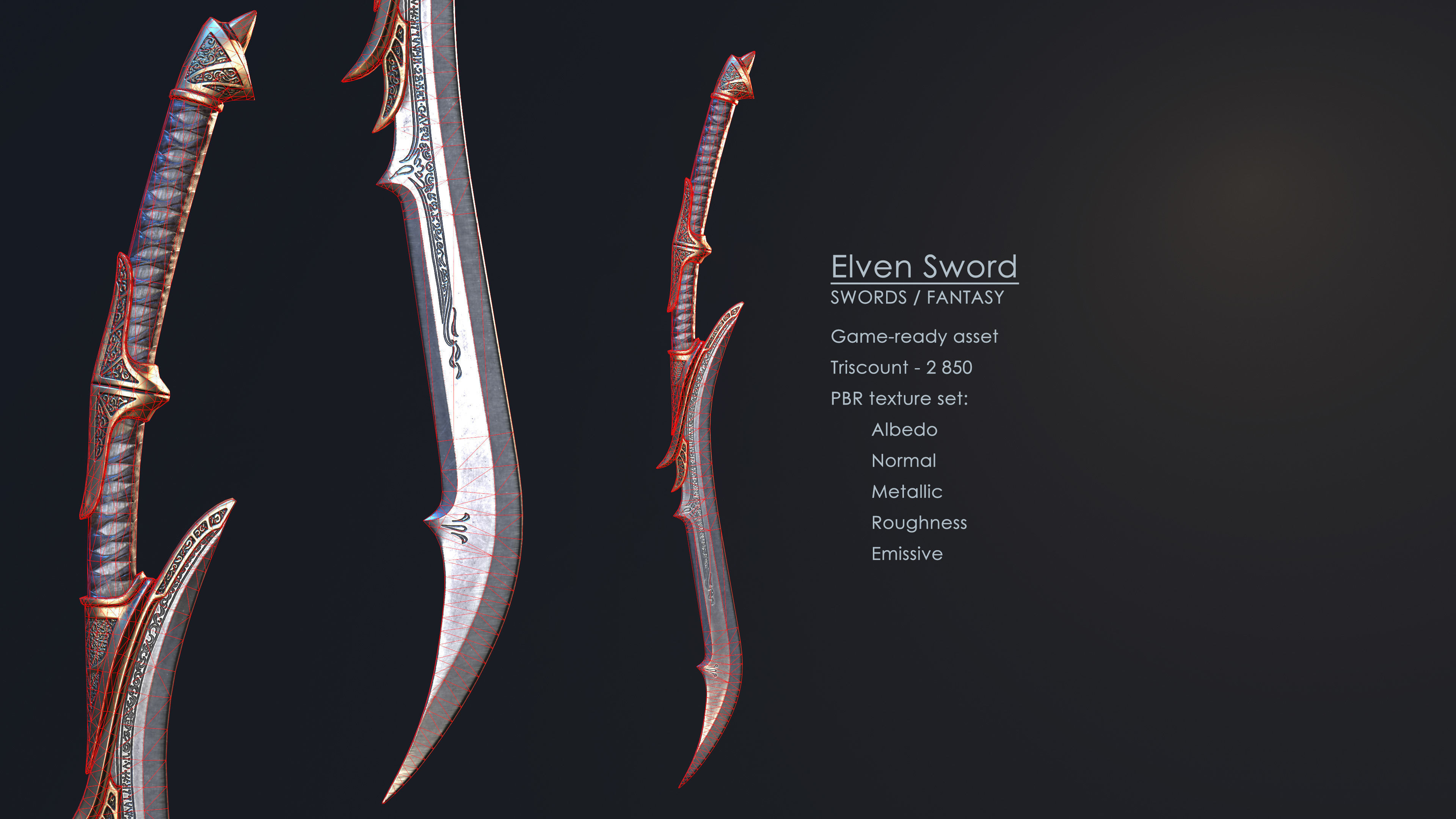 Elven Sword 2 Low-poly 3D model_2