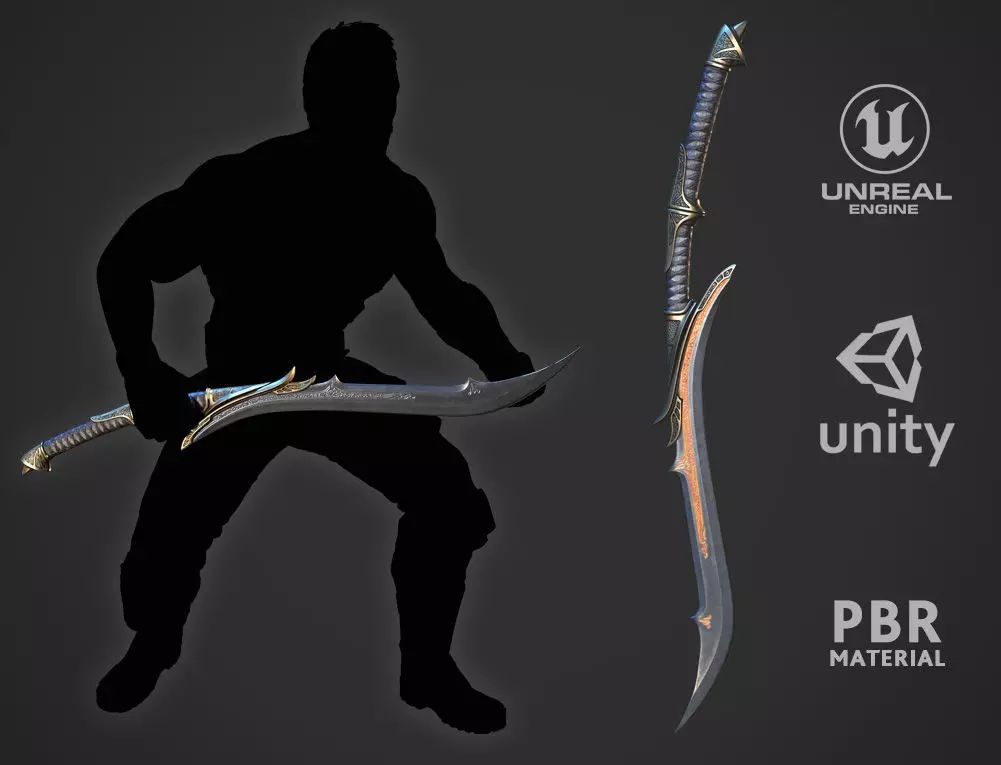 Elven Sword 2 Low-poly 3D model_0