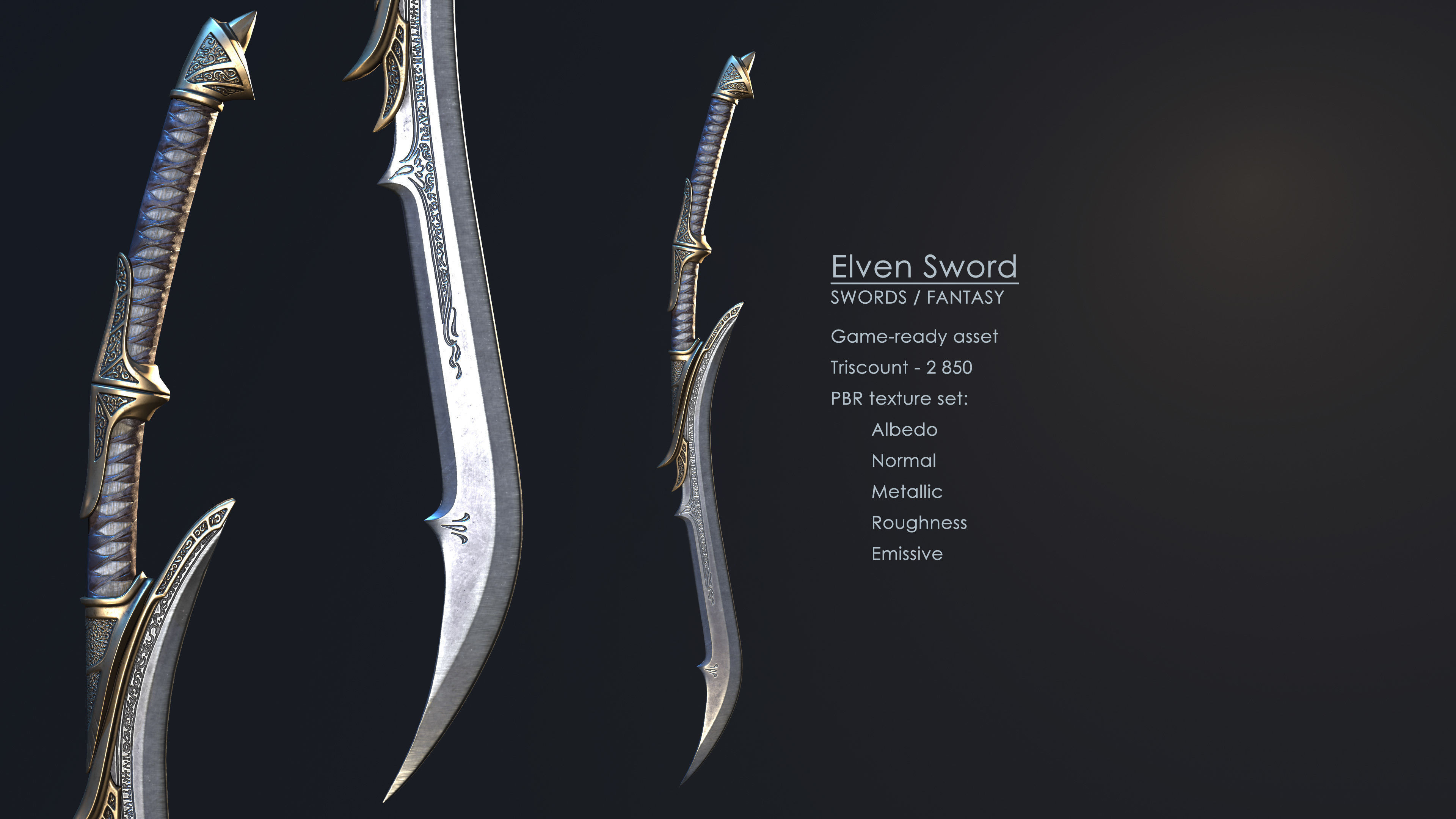 Elven Sword 2 Low-poly 3D model_1