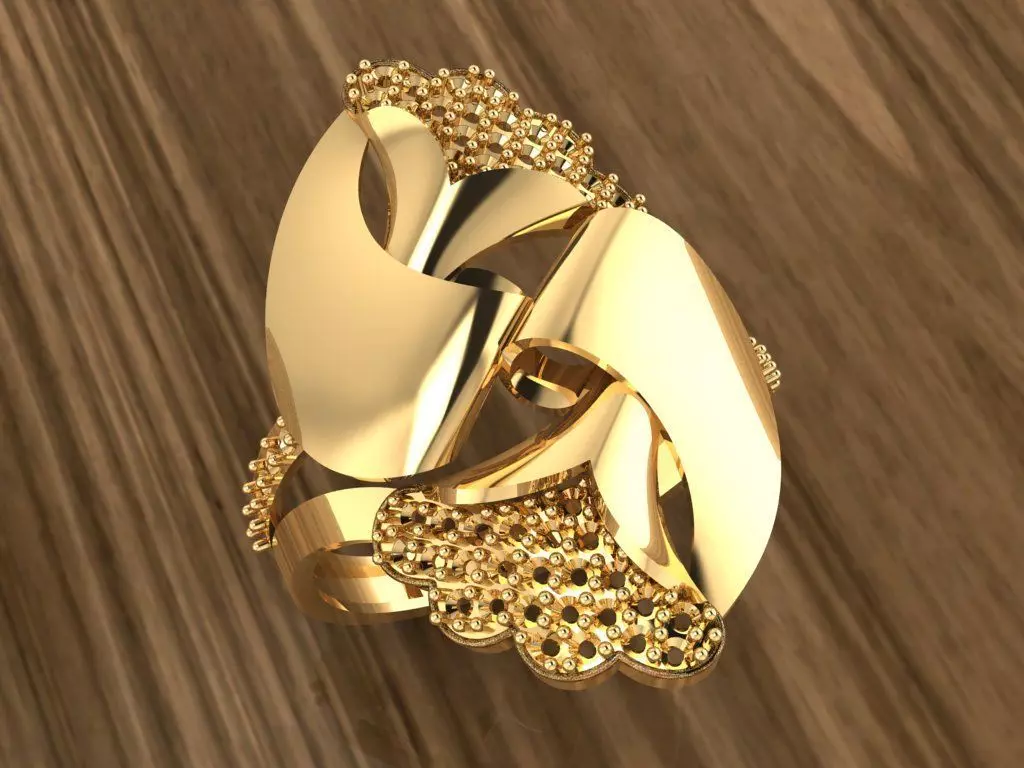 Ring 3 gold on wooden table 3D print model_0
