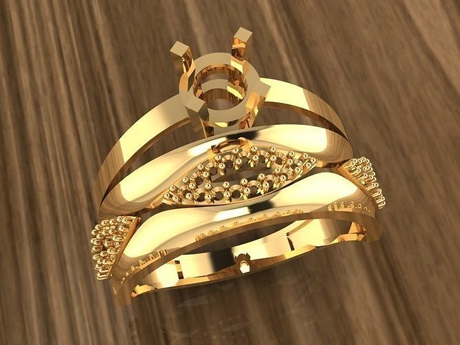 Ring 2 gold set on wooden table 3D print model