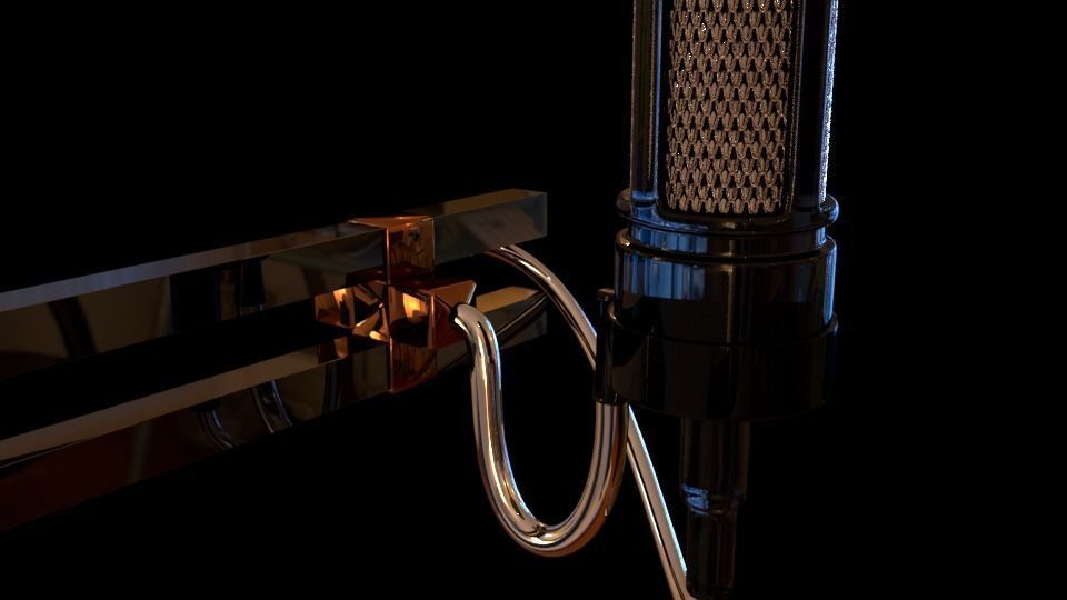 wired microphone with stand 3D model_4