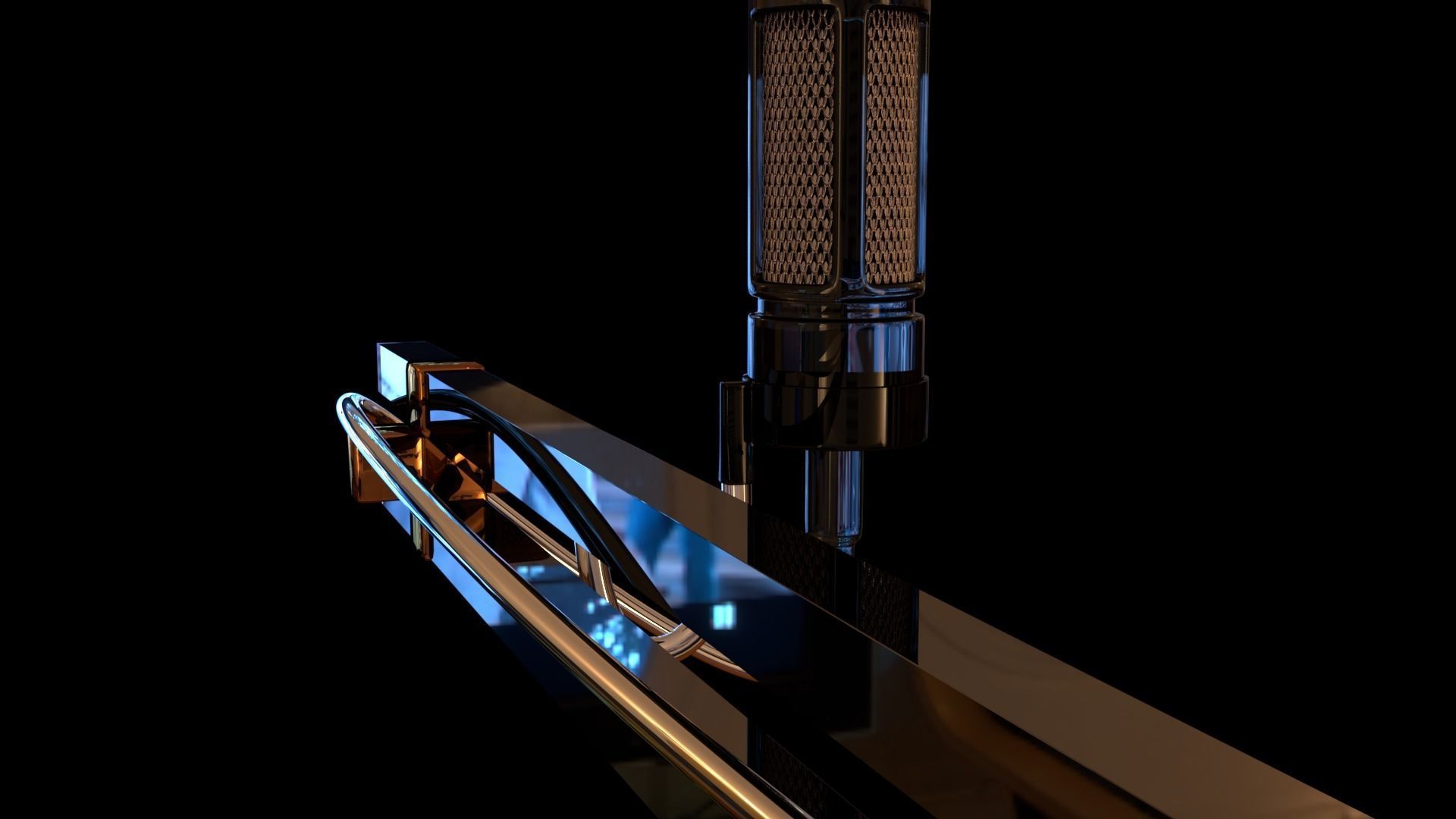wired microphone with stand 3D model_1