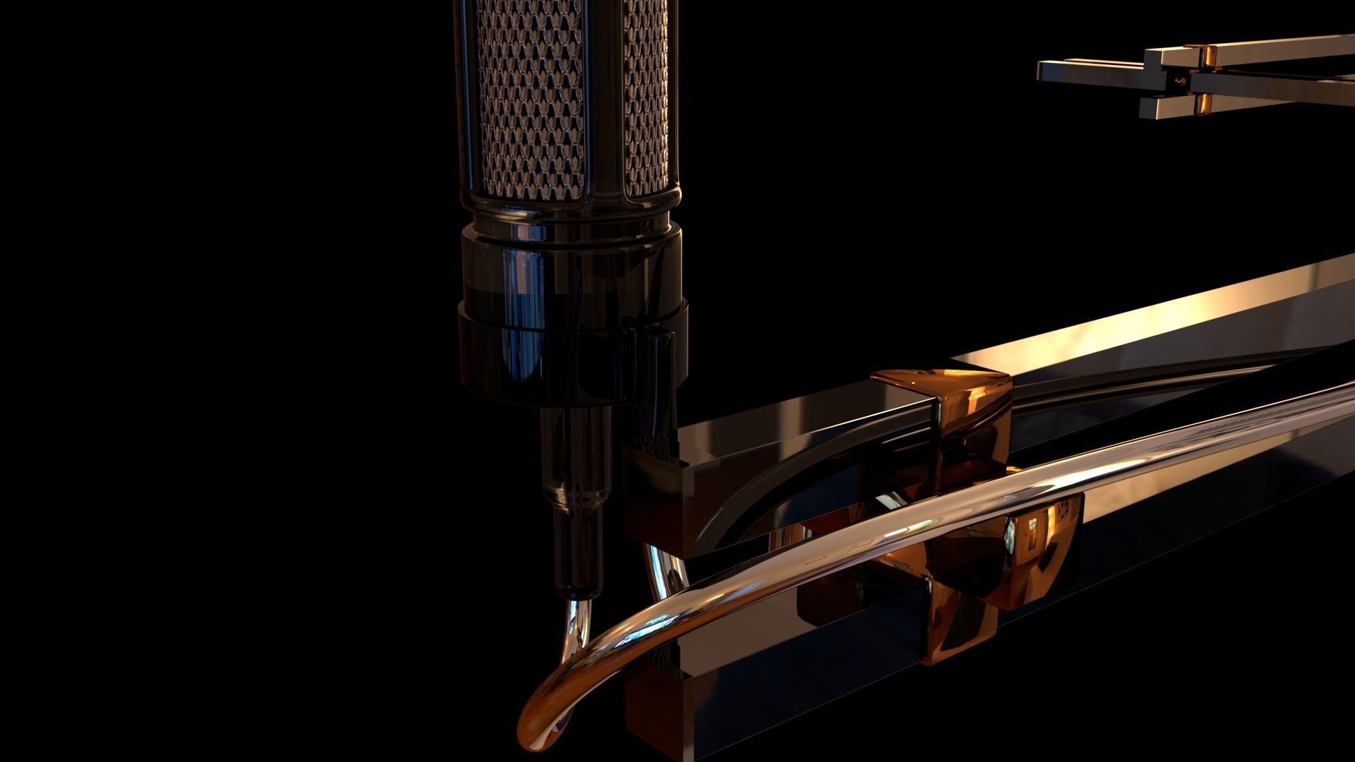 wired microphone with stand 3D model_2