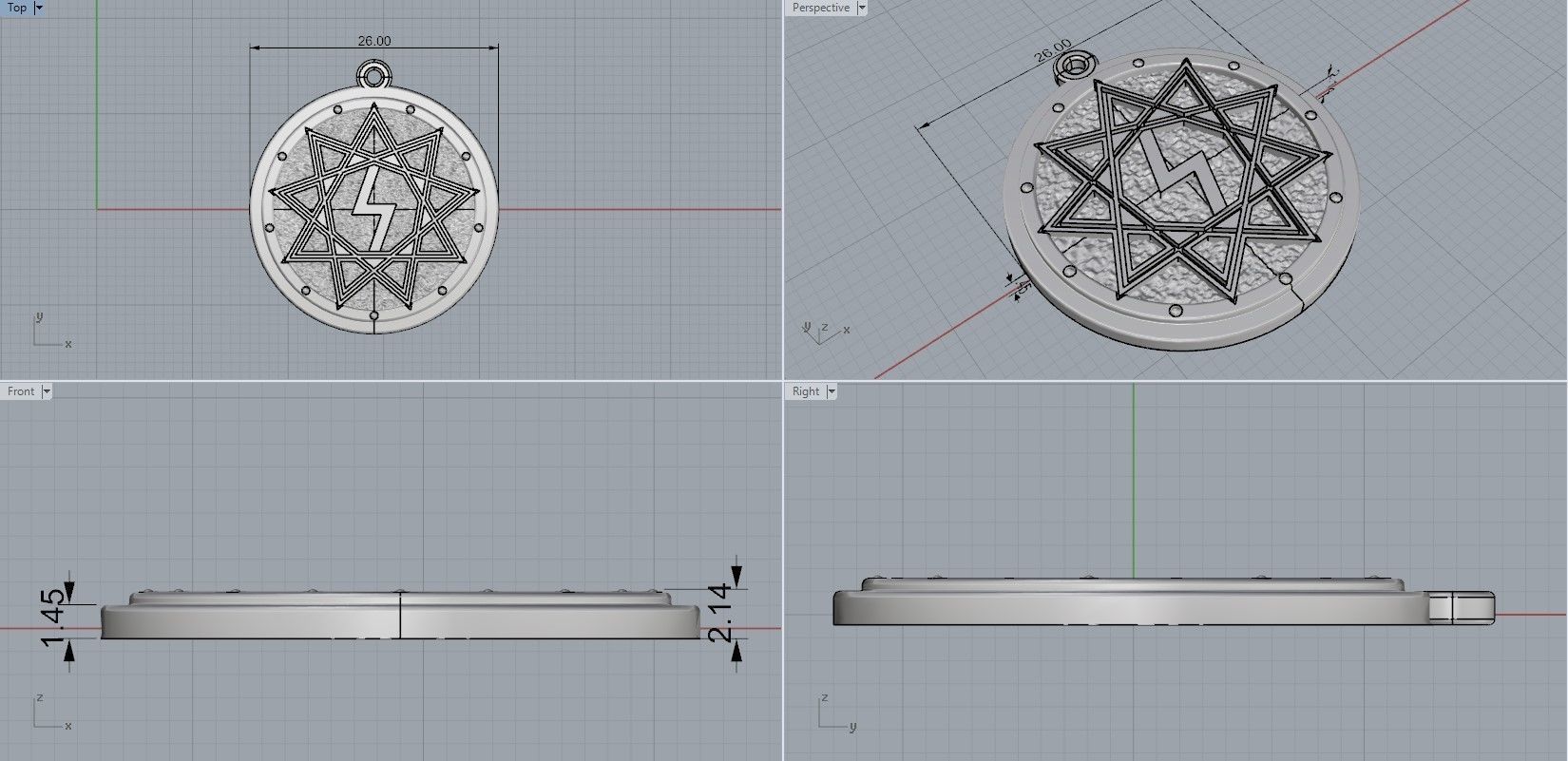 Nine pointed star amulet 3D print model_3