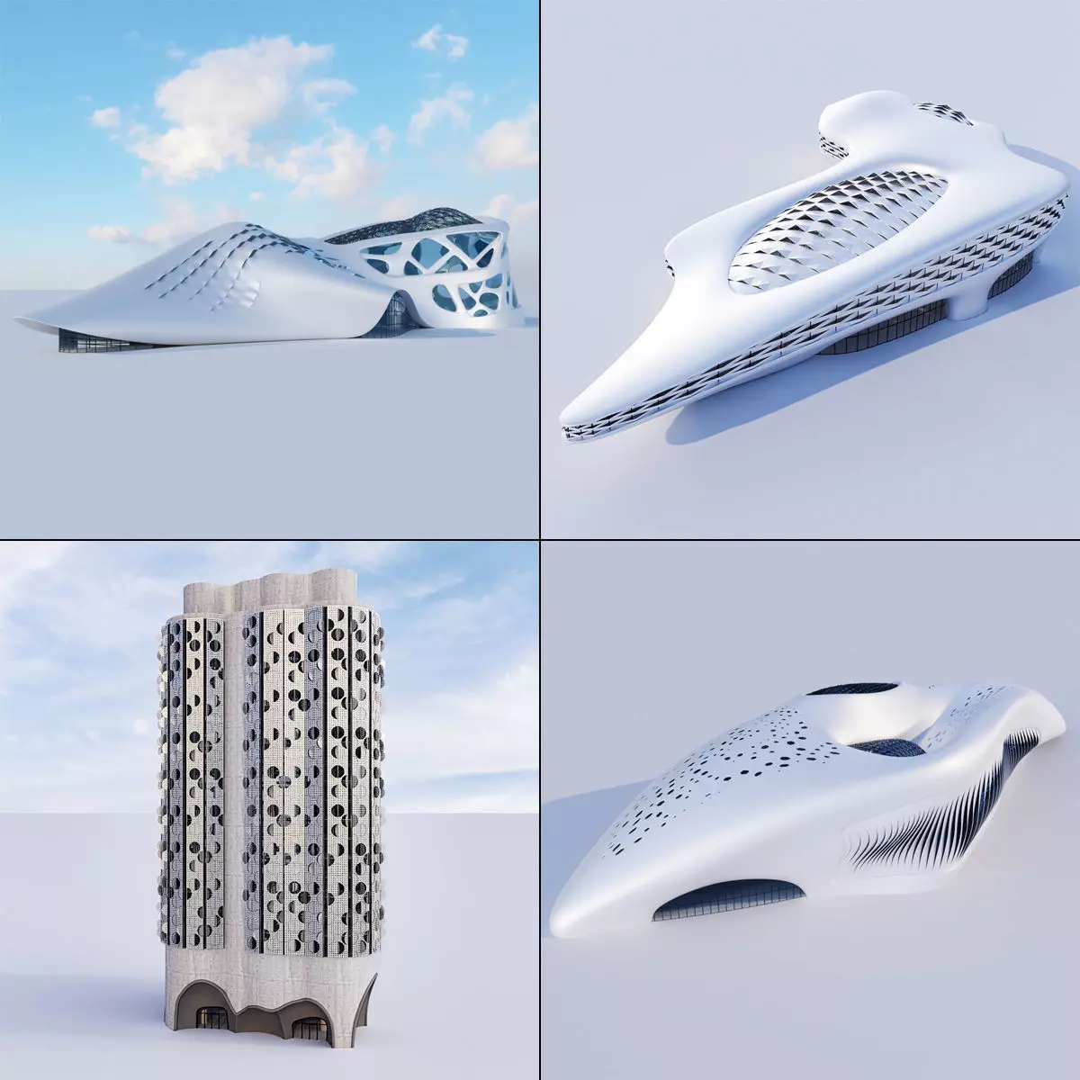 Futuristic building collection 4x 3 _0